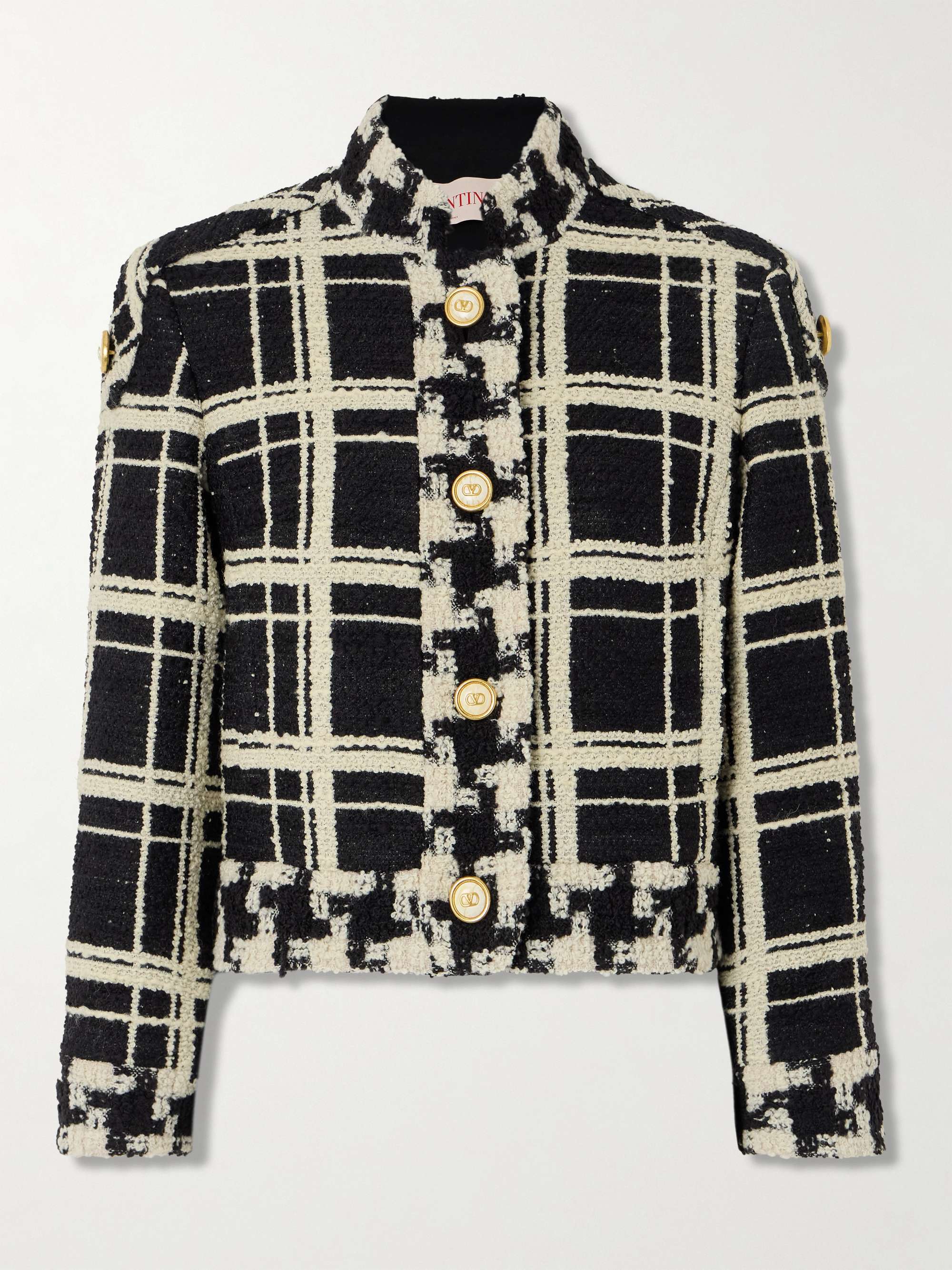 Cropped checked wool-blend tweed jacket view