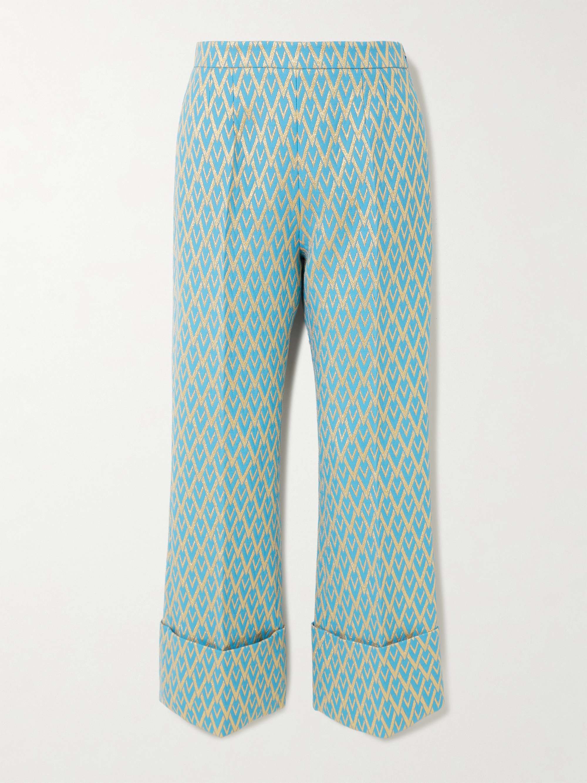 Metallic wool-blend jacquard wide-leg pants view