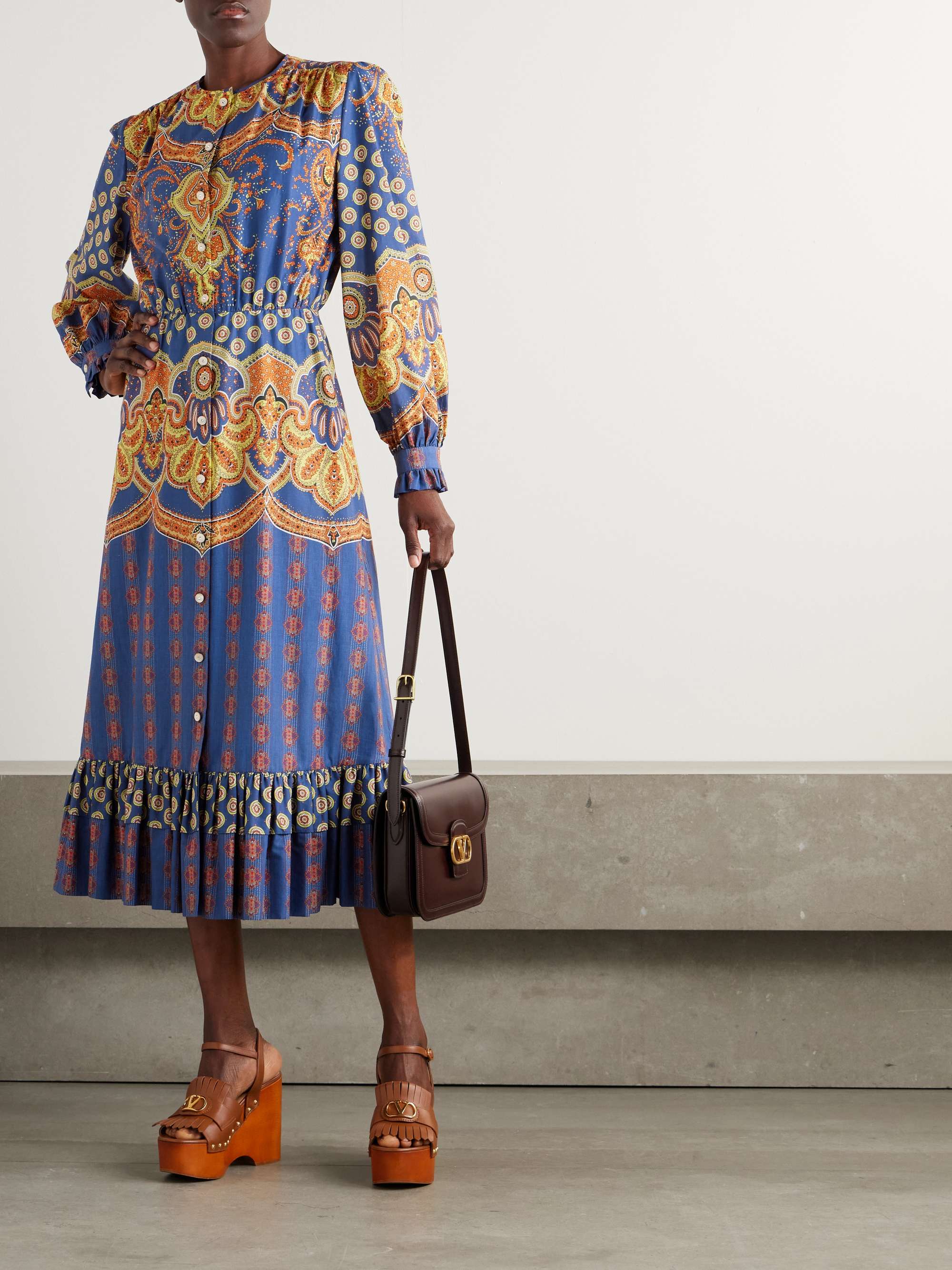 Printed cotton midi dress view
