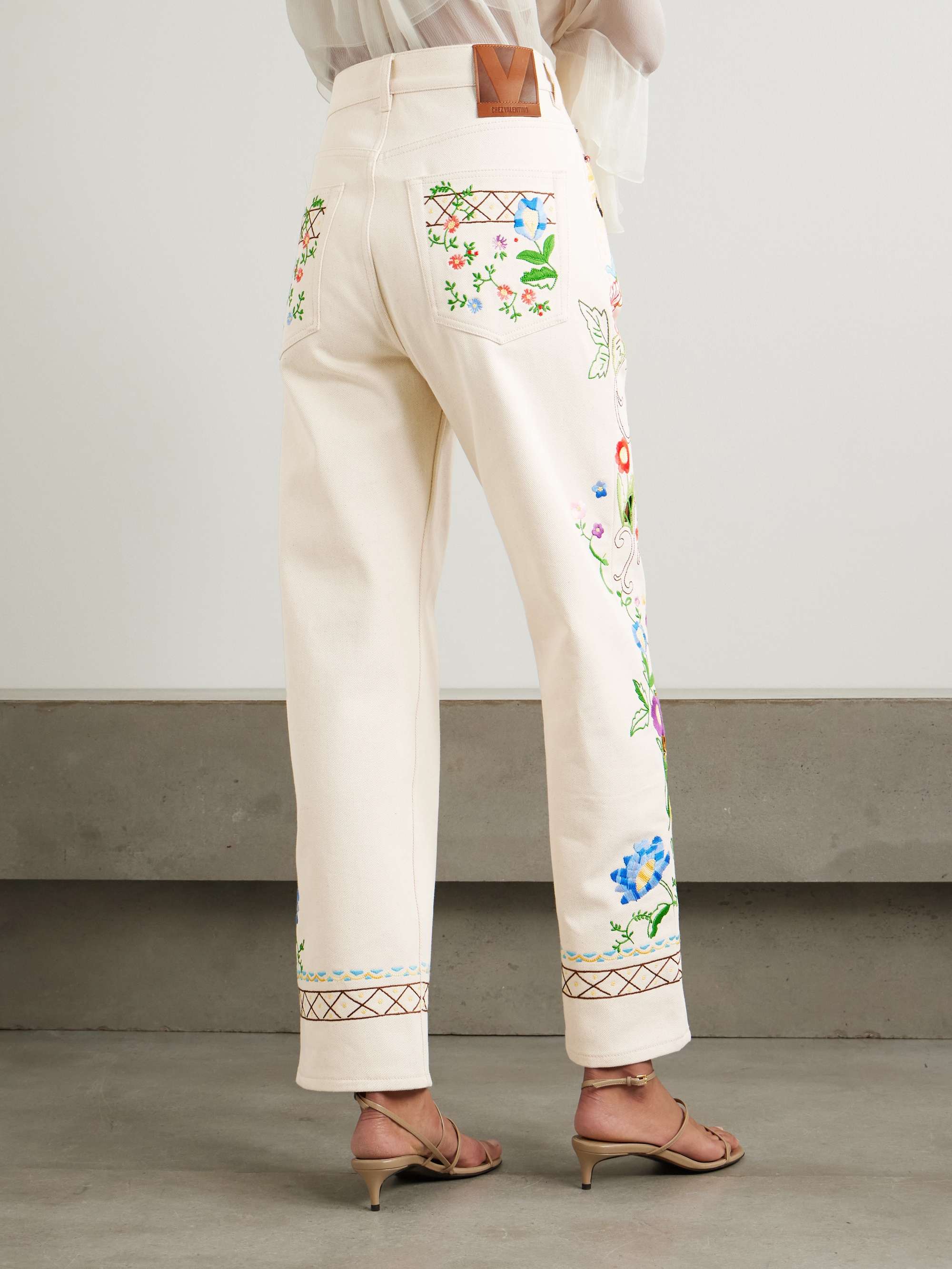 Embroidered high-rise straight-leg jeans view