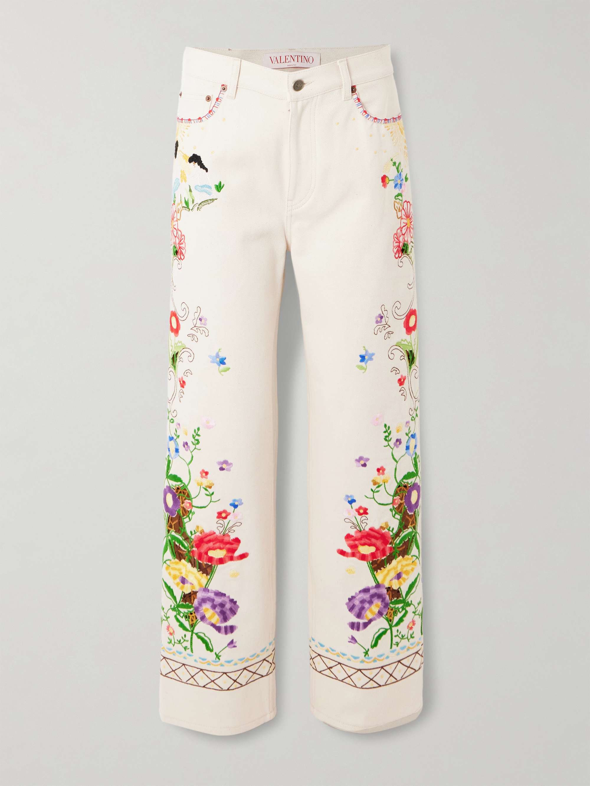 Embroidered high-rise straight-leg jeans view