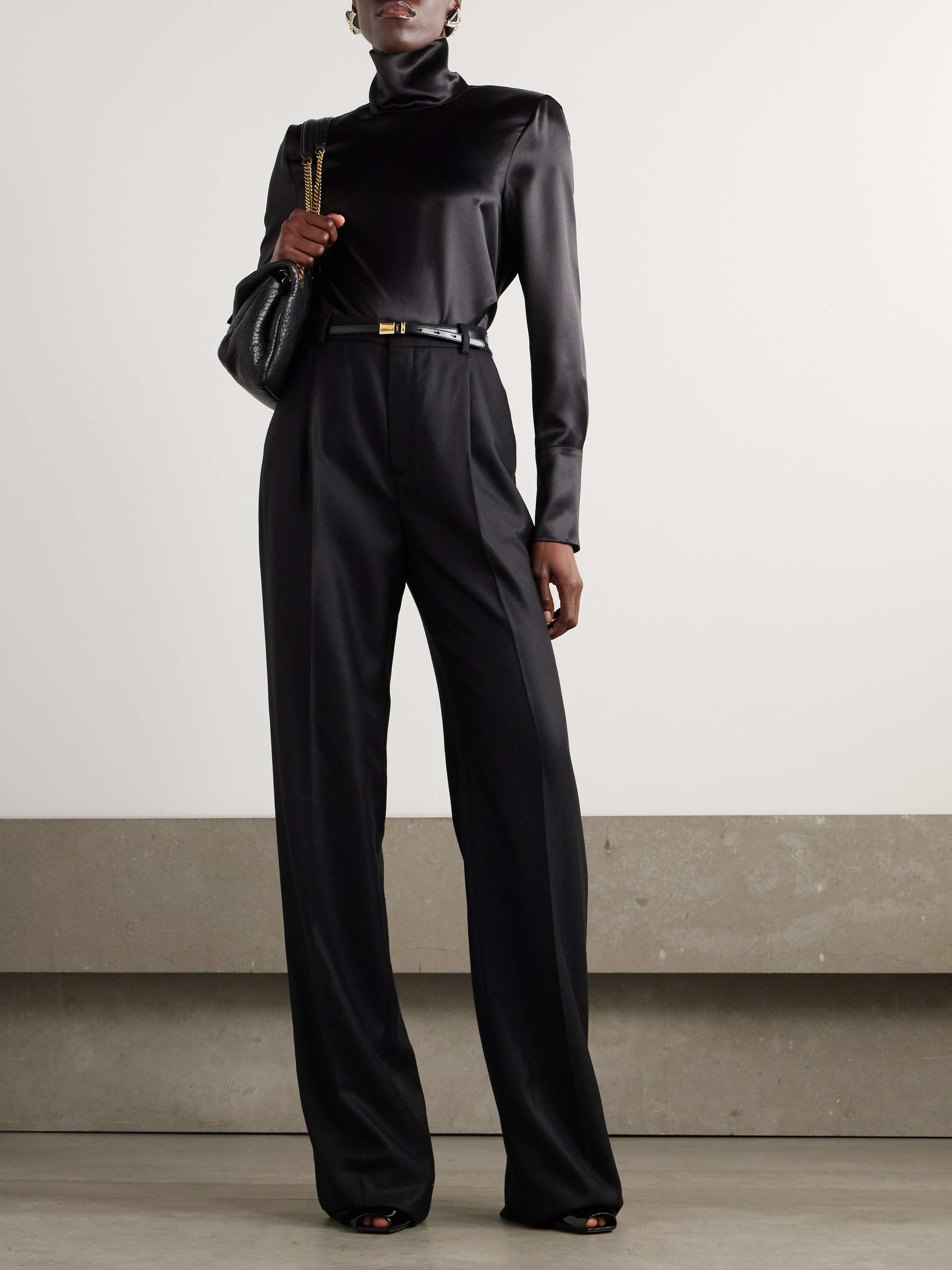 Silk-satin turtleneck blouse view