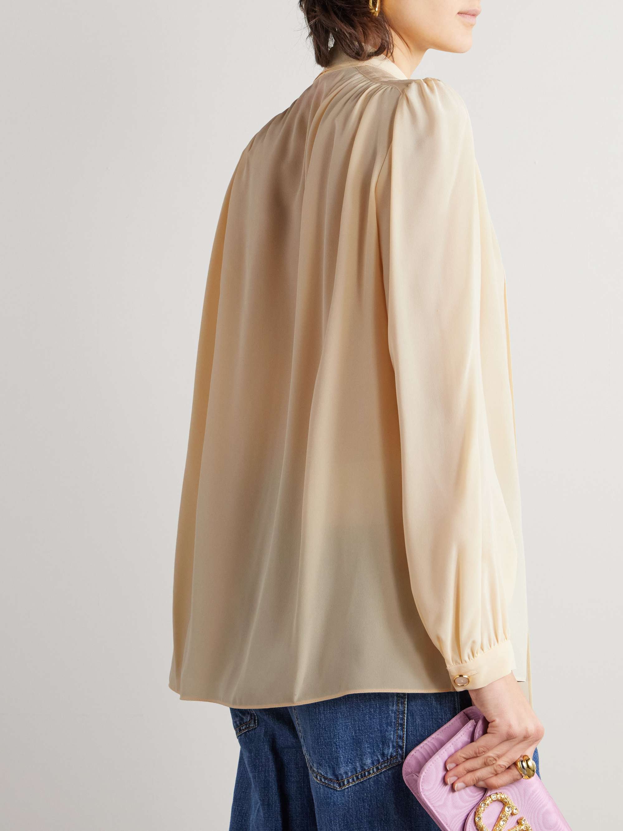Fringed pussy-bow silk-chiffon shirt view