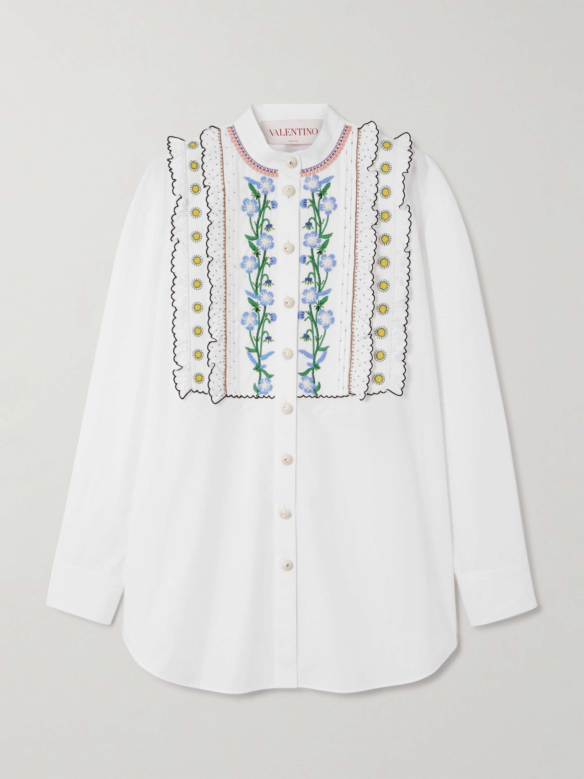 Ruffled pleated embellished cotton-poplin shirt view
