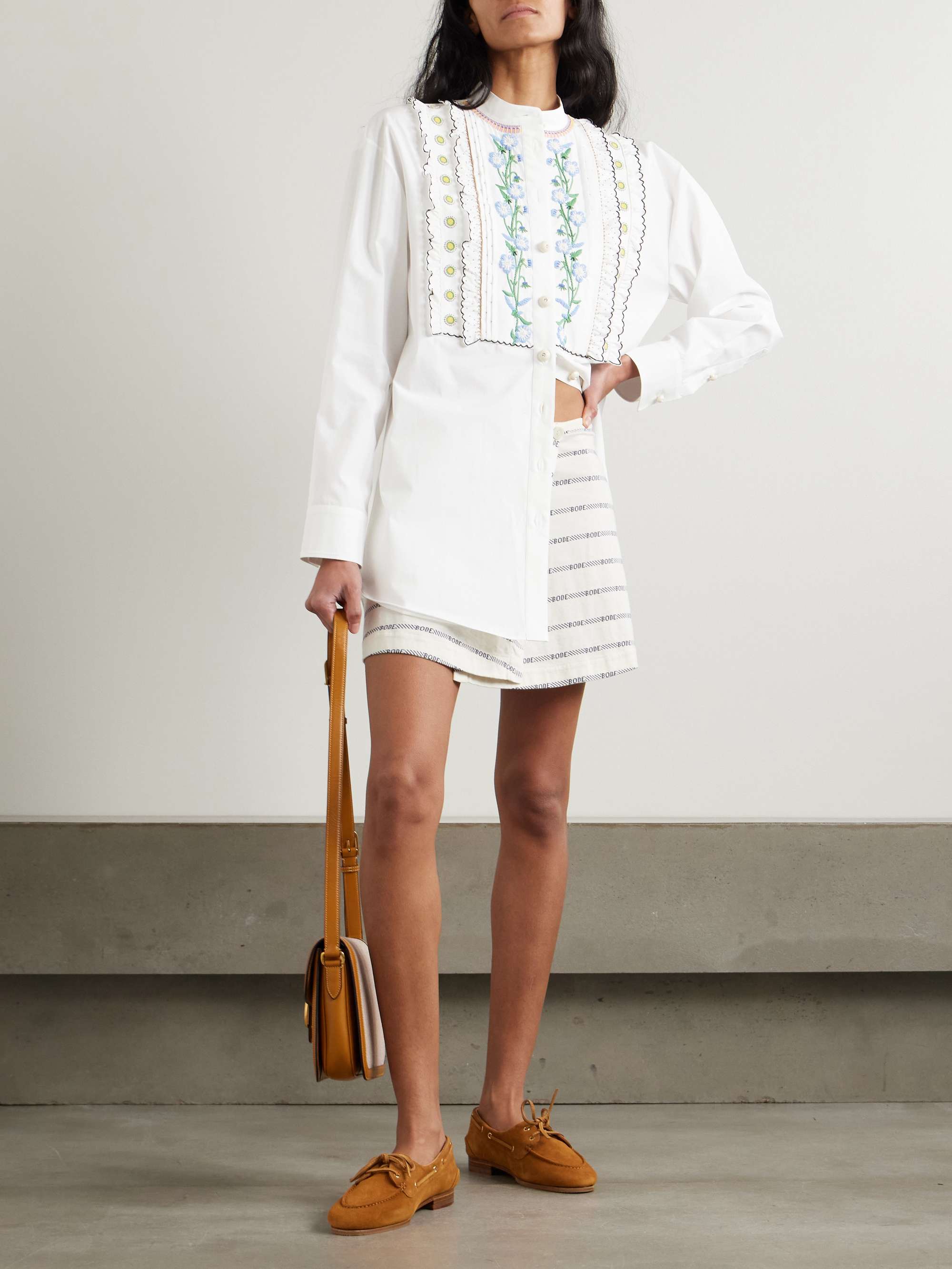 Ruffled pleated embellished cotton-poplin shirt view