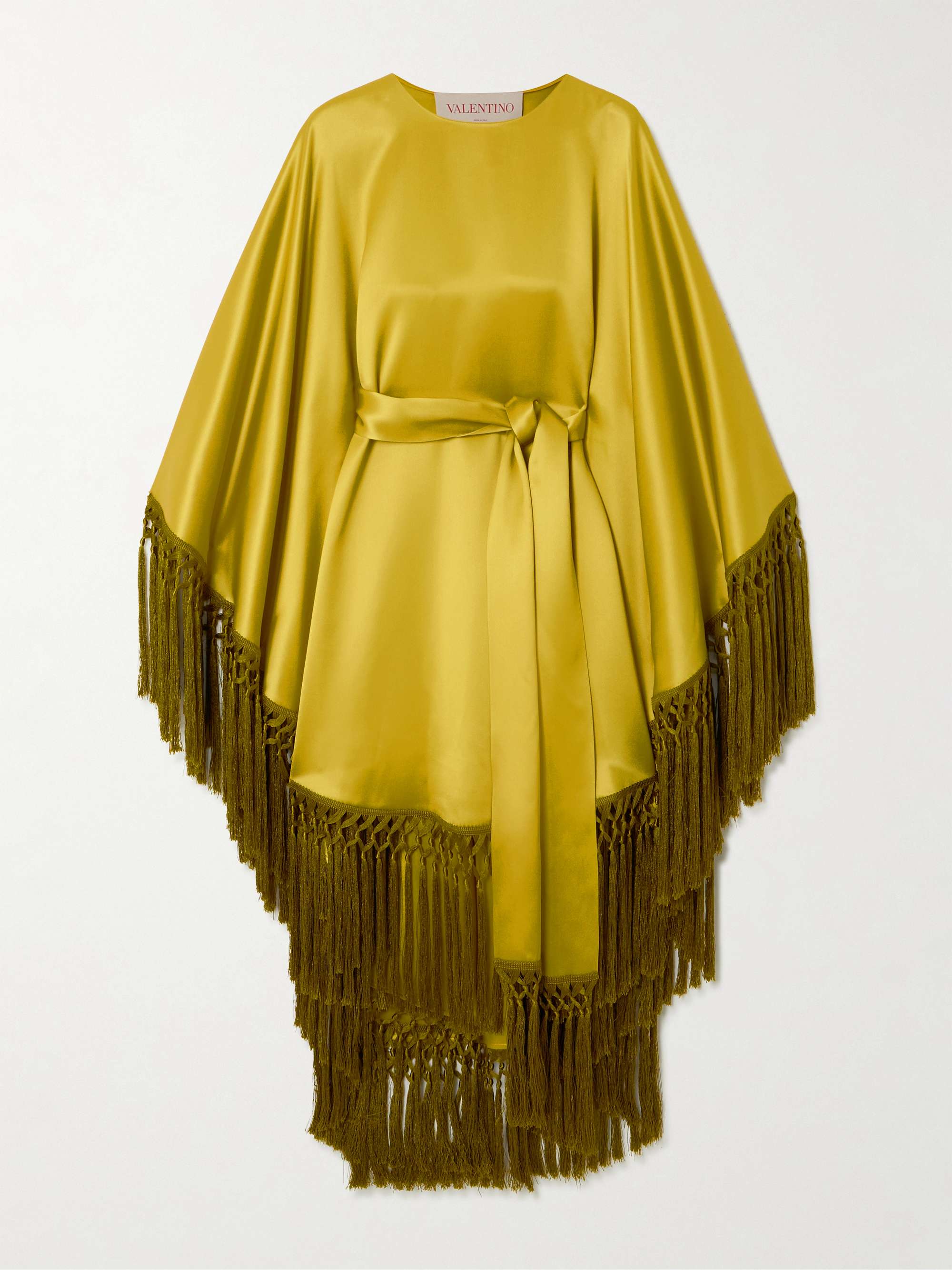 Belted fringed draped duchesse silk-satin dress view