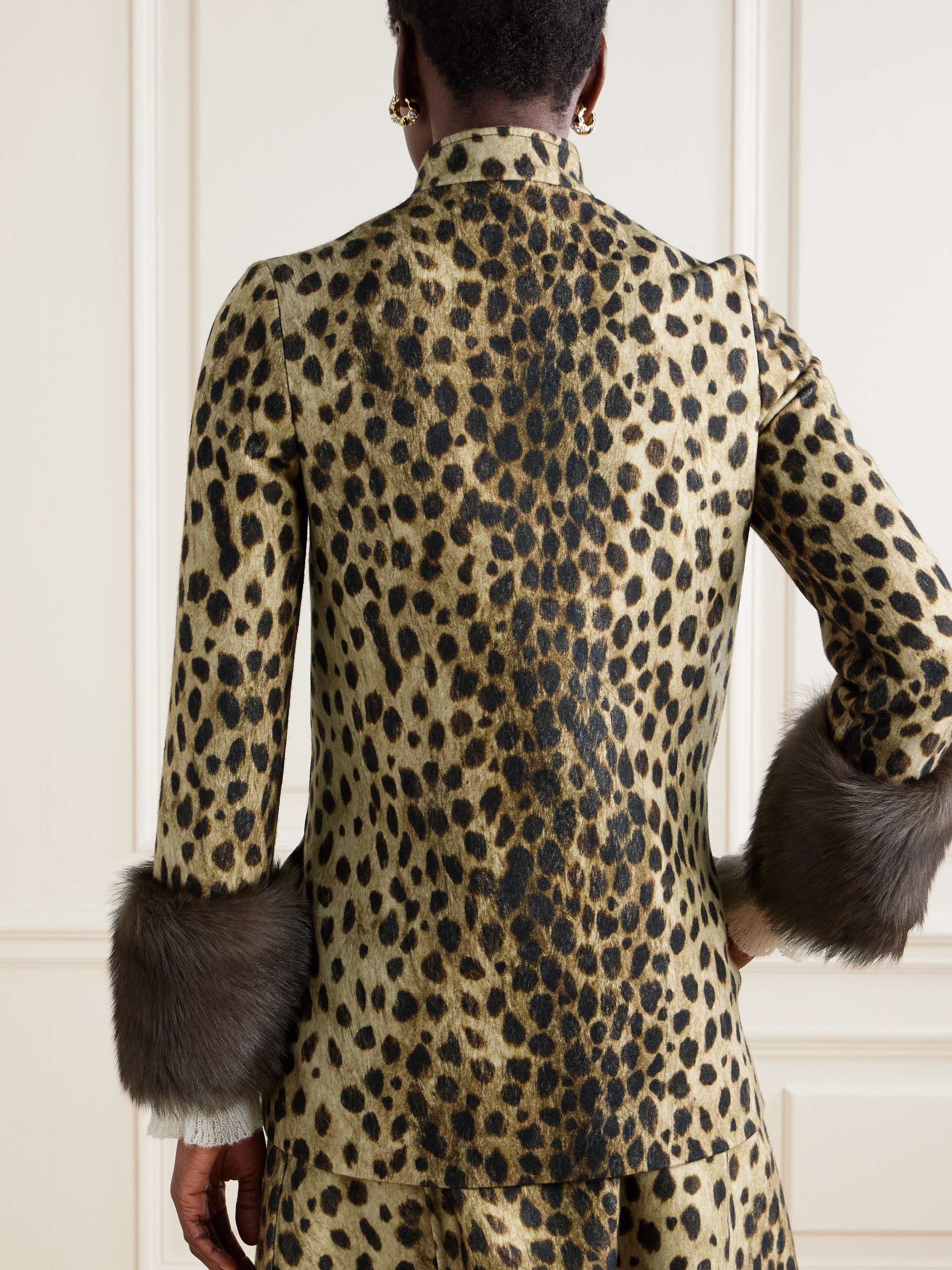 Leopard-print plush-trimmed wool-felt jacket view