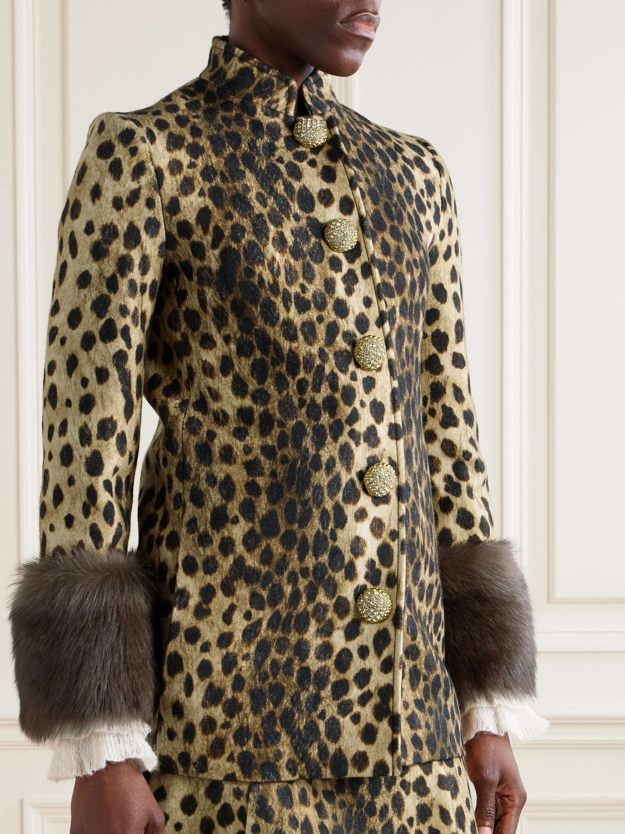 Leopard-print plush-trimmed wool-felt jacket view
