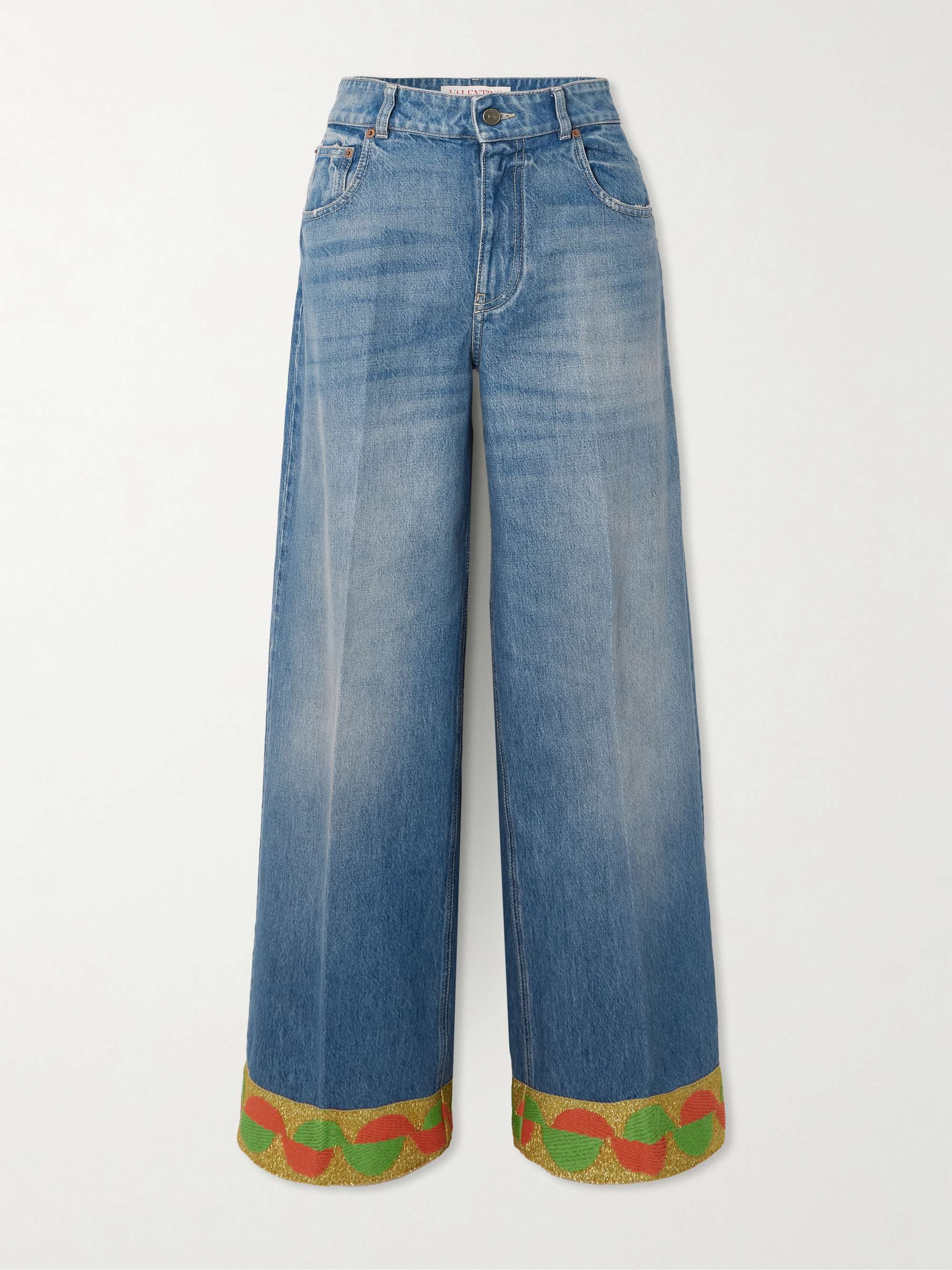 Metallic jacquard-trimmed high-rise wide-leg jeans view