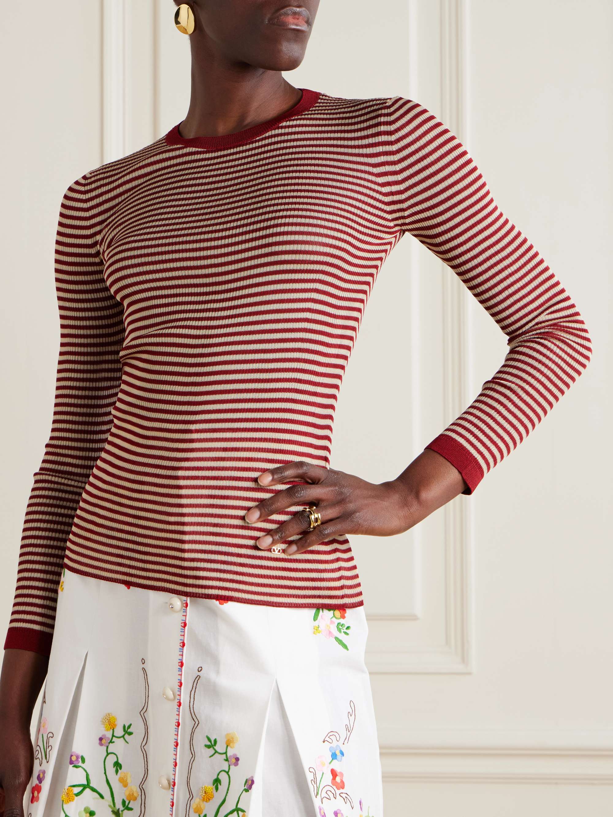 Ribbed striped silk sweater view