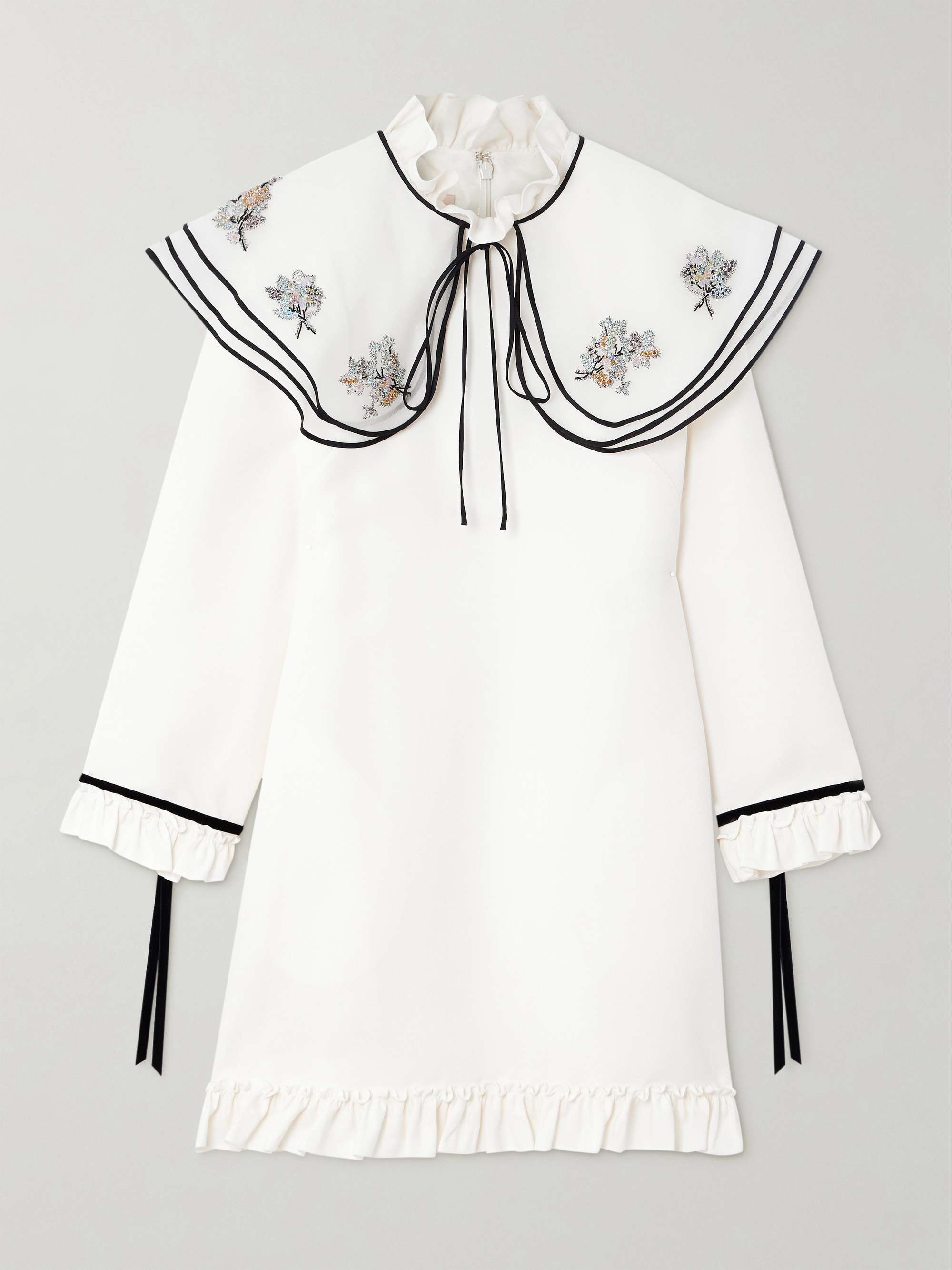 Embellished cape-effect ruffled wool and silk-blend crepe mini dress view