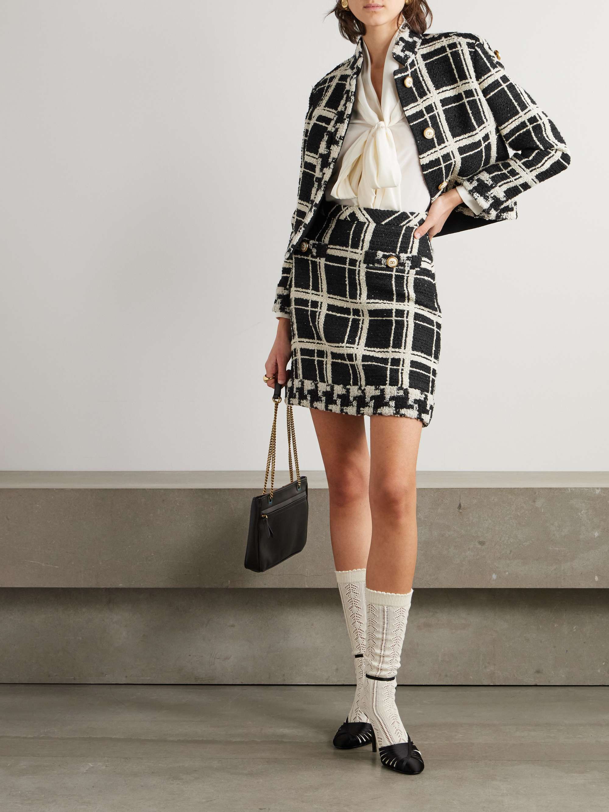 Checked wool-blend tweed bouclé mini skirt view
