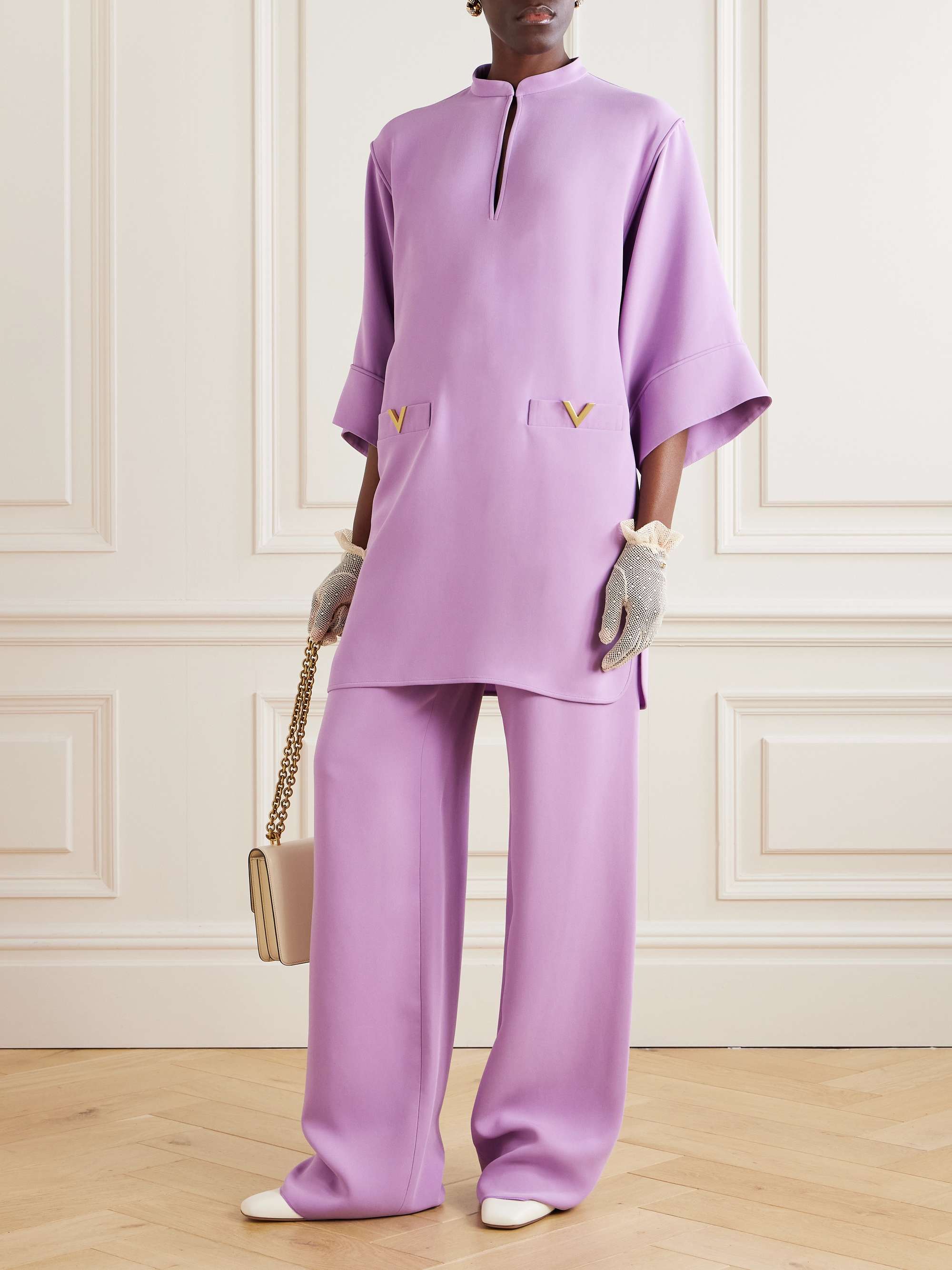 Silk-cady wide-leg pants view