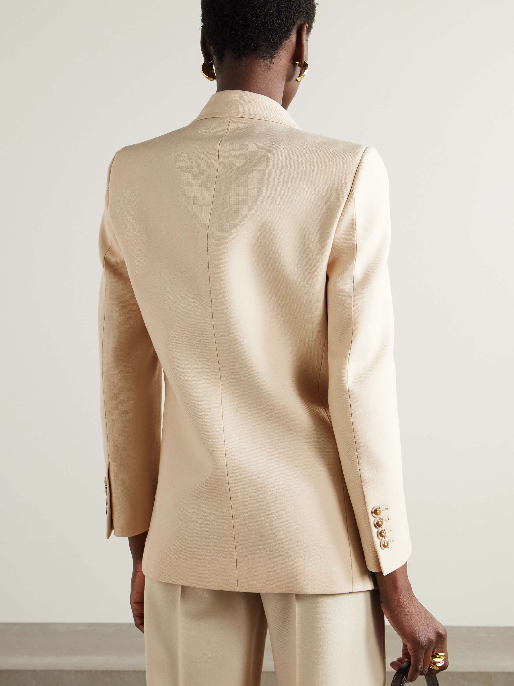 Crystal-embellished double-breasted virgin wool-twill blazer view