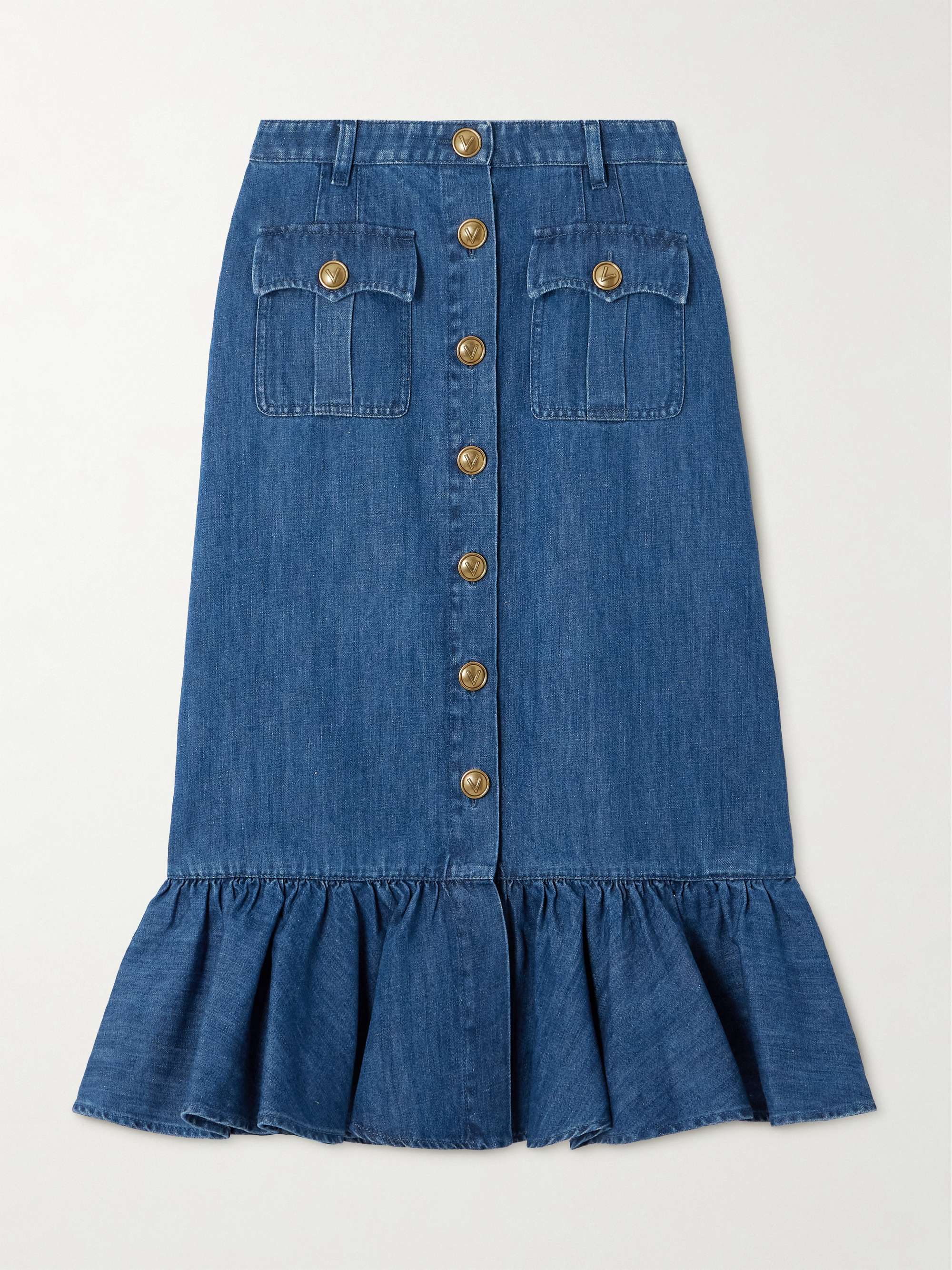 Ruffled denim midi skirt view