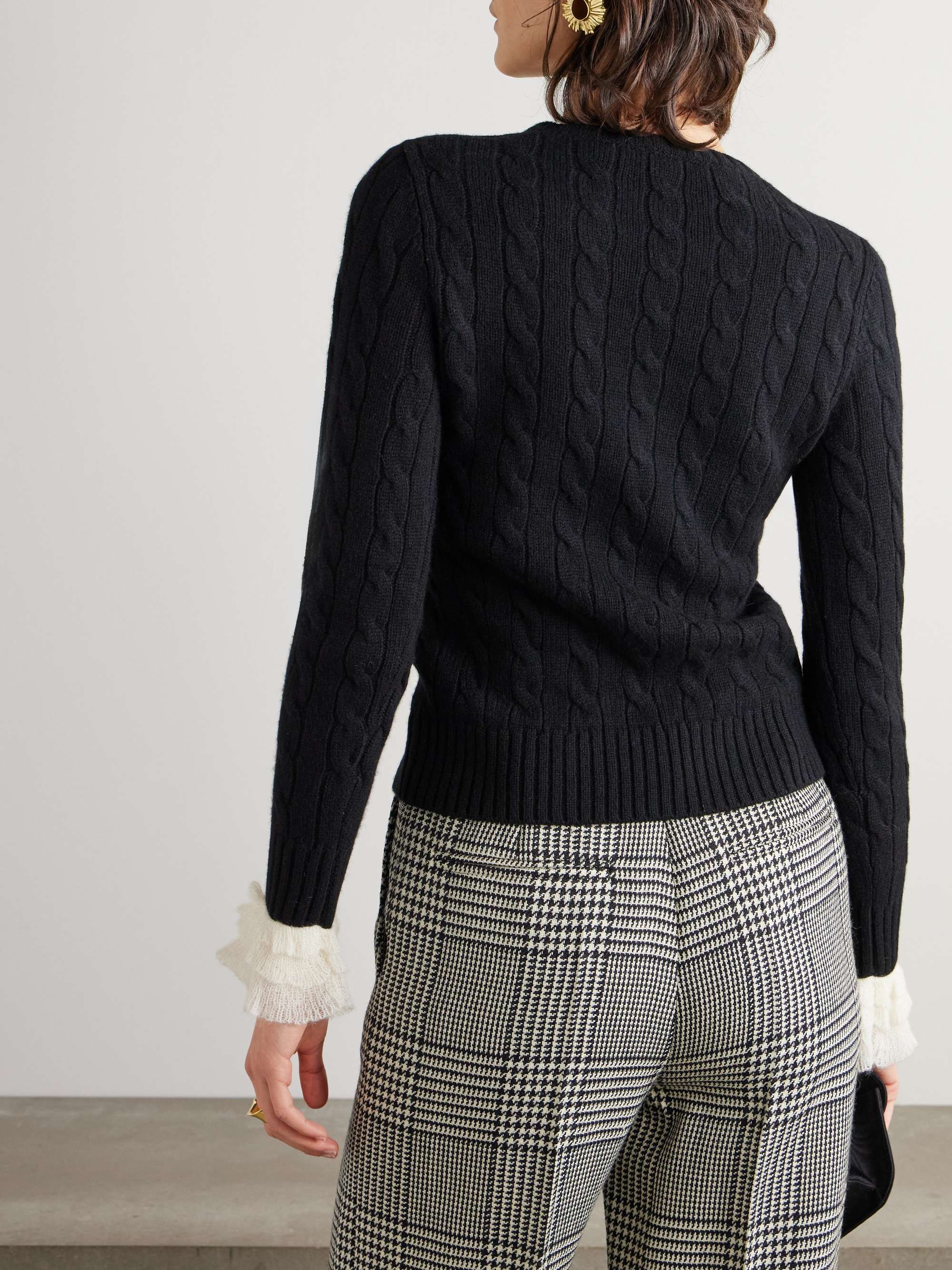 Ruffle-trimmed embellished cable-knit cashmere sweater view