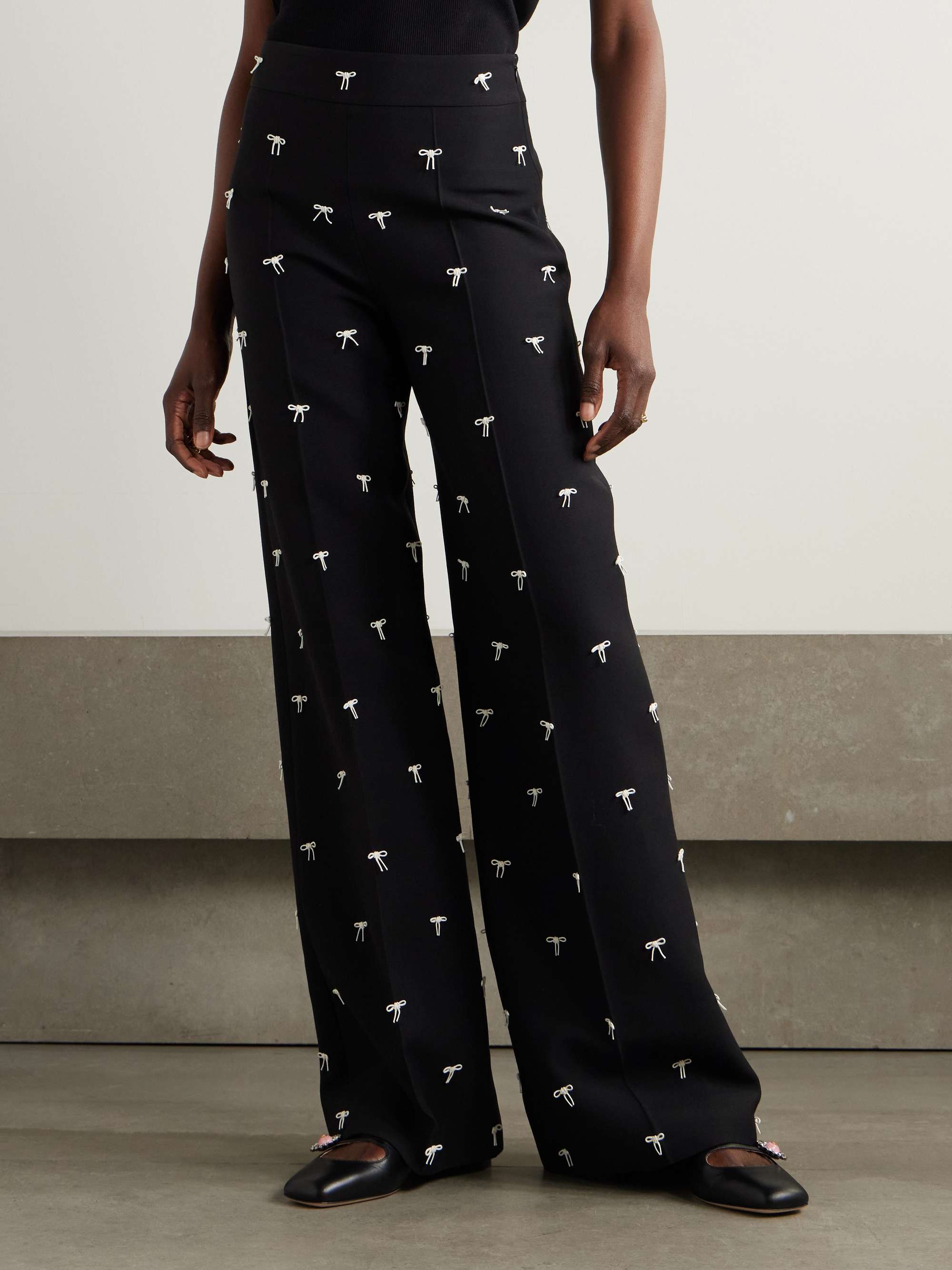 Bow-embellished wool and silk-blend twill wide-leg pants view