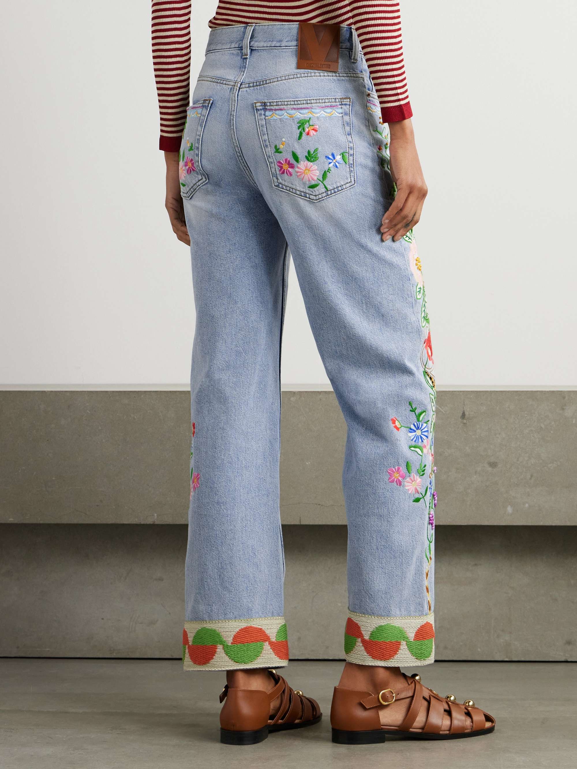Bead-embellished embroidered high-rise straight-leg jeans view