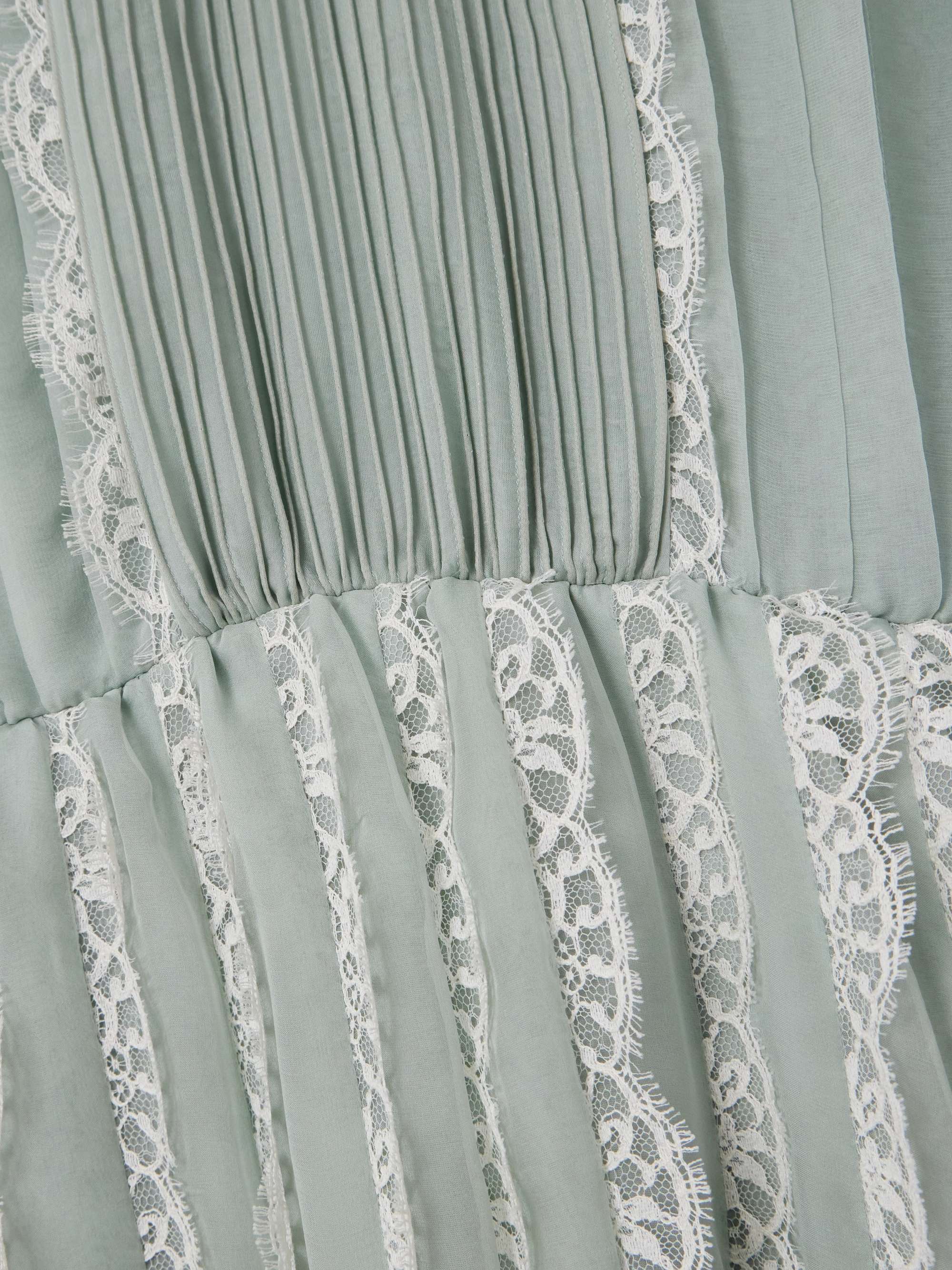 Ruffled lace-trimmed pleated silk-chiffon gown view