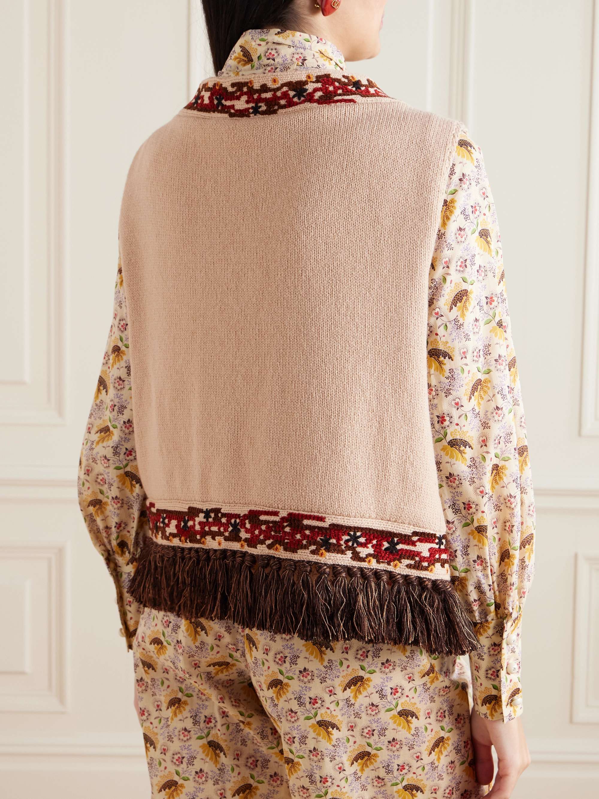 Fringed embroidered wool vest view