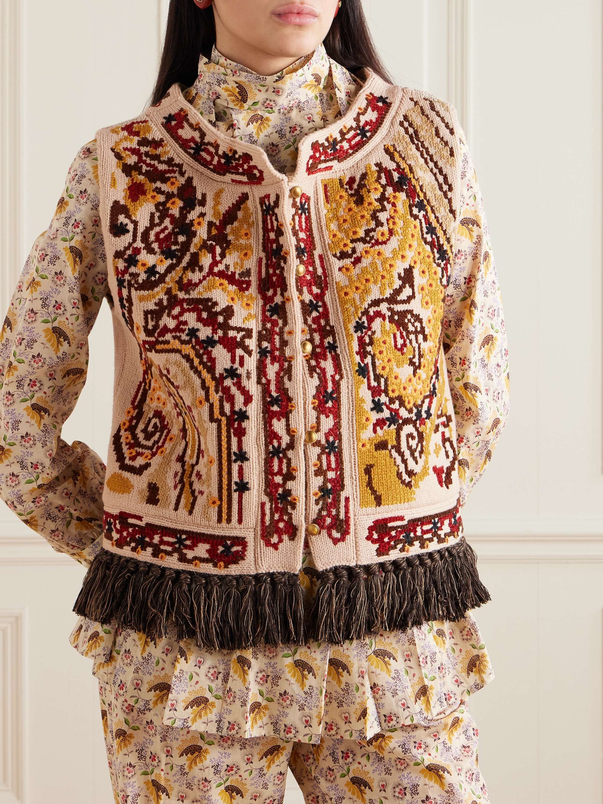 Fringed embroidered wool vest view