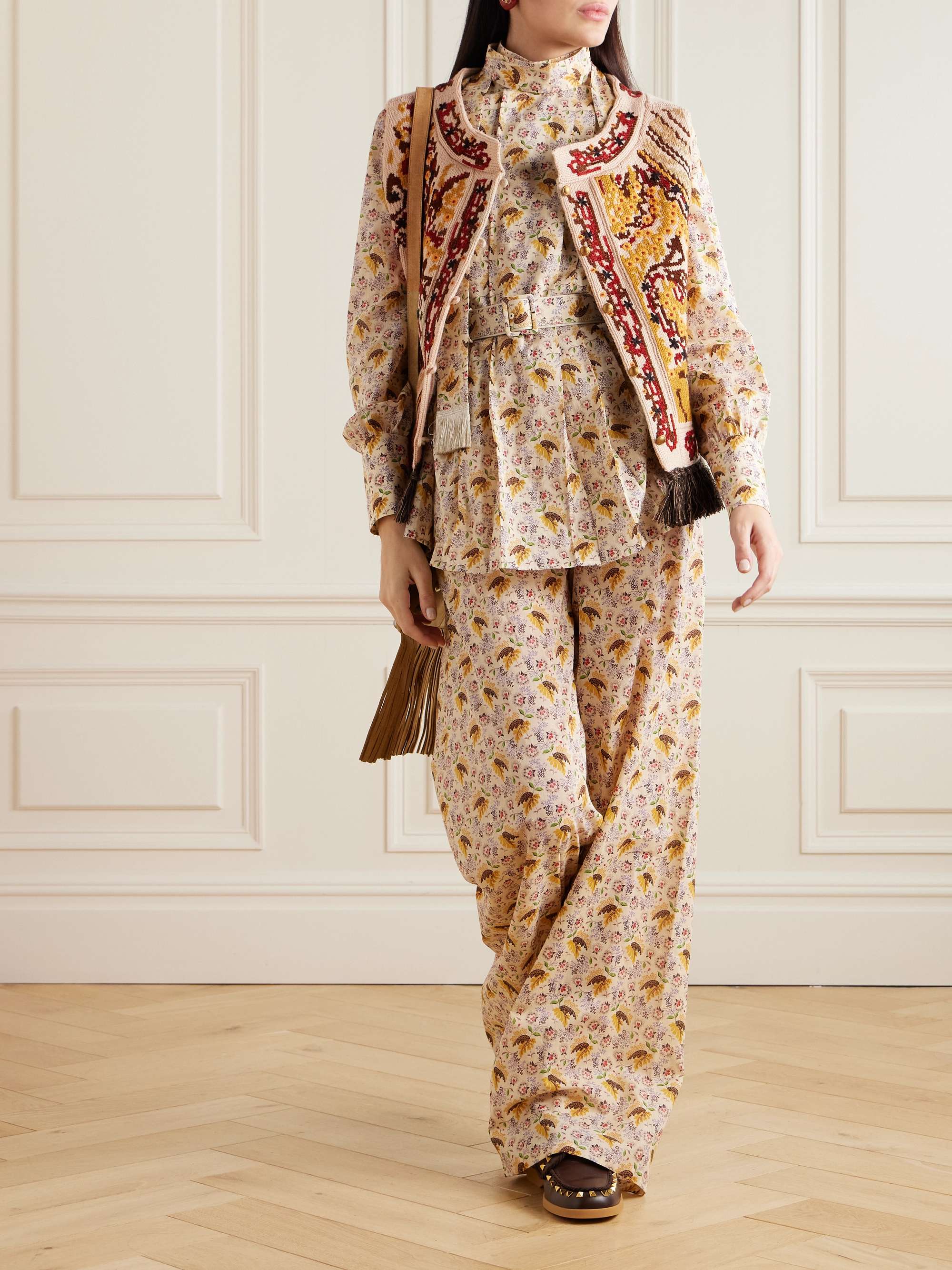 Fringed embroidered wool vest view