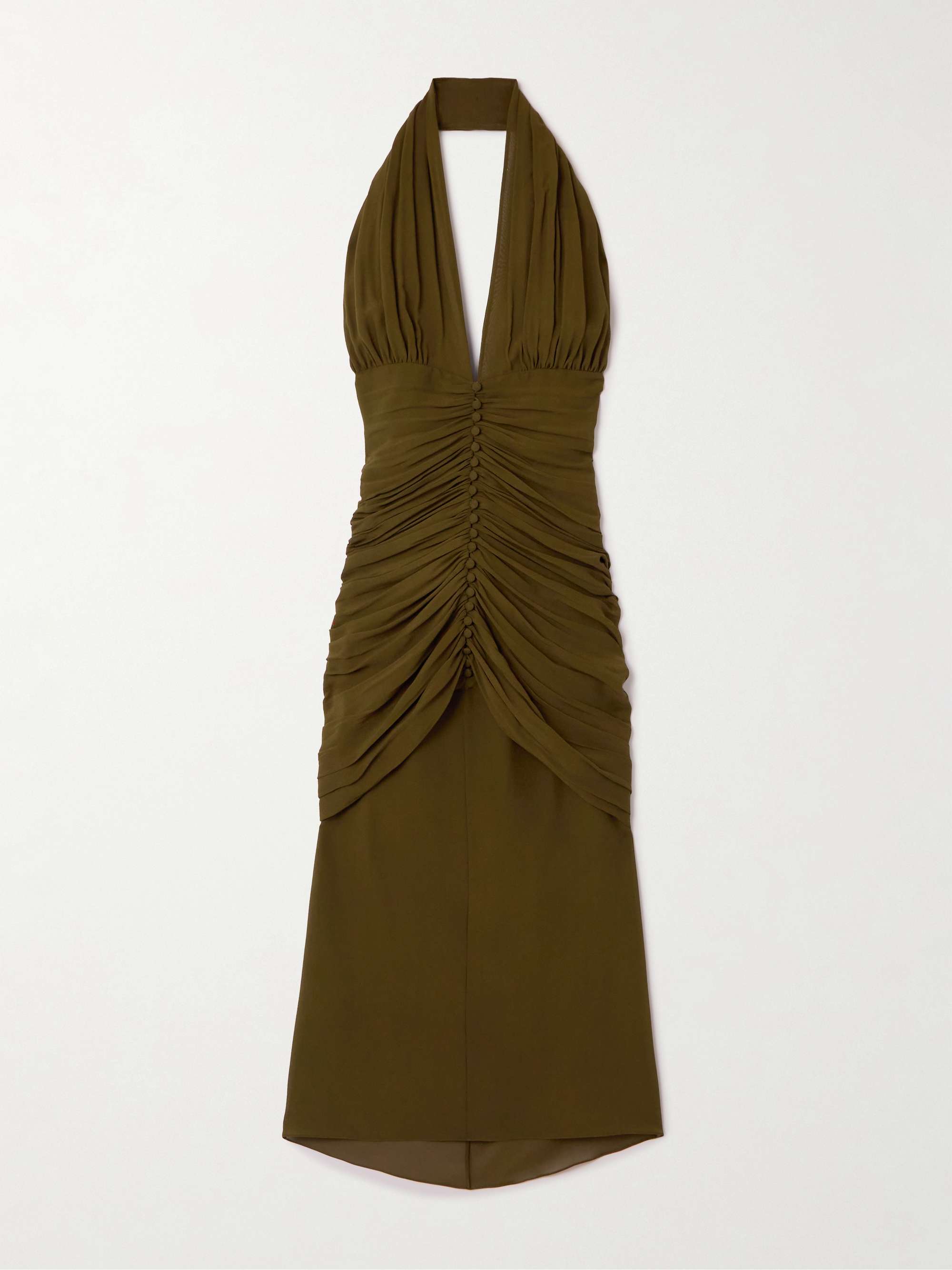 Ruched silk-crepe halterneck dress view