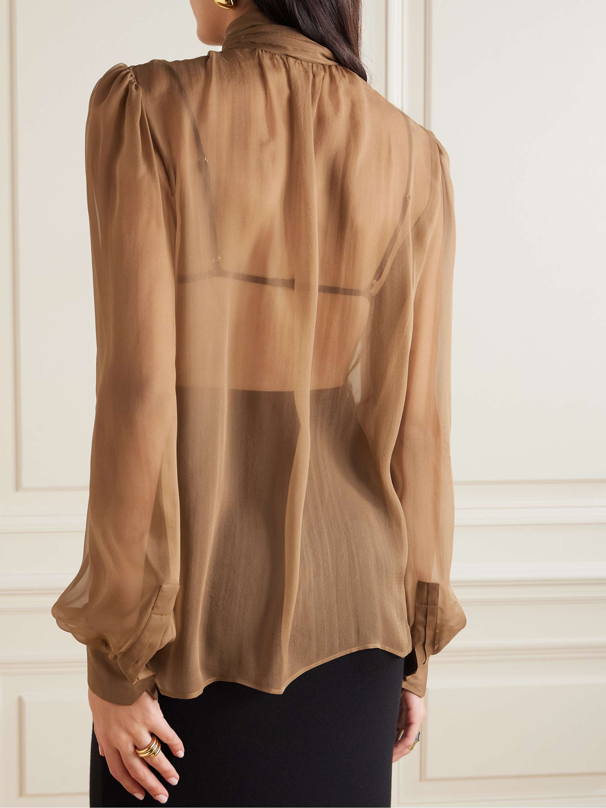 Pussy-bow silk-chiffon blouse view