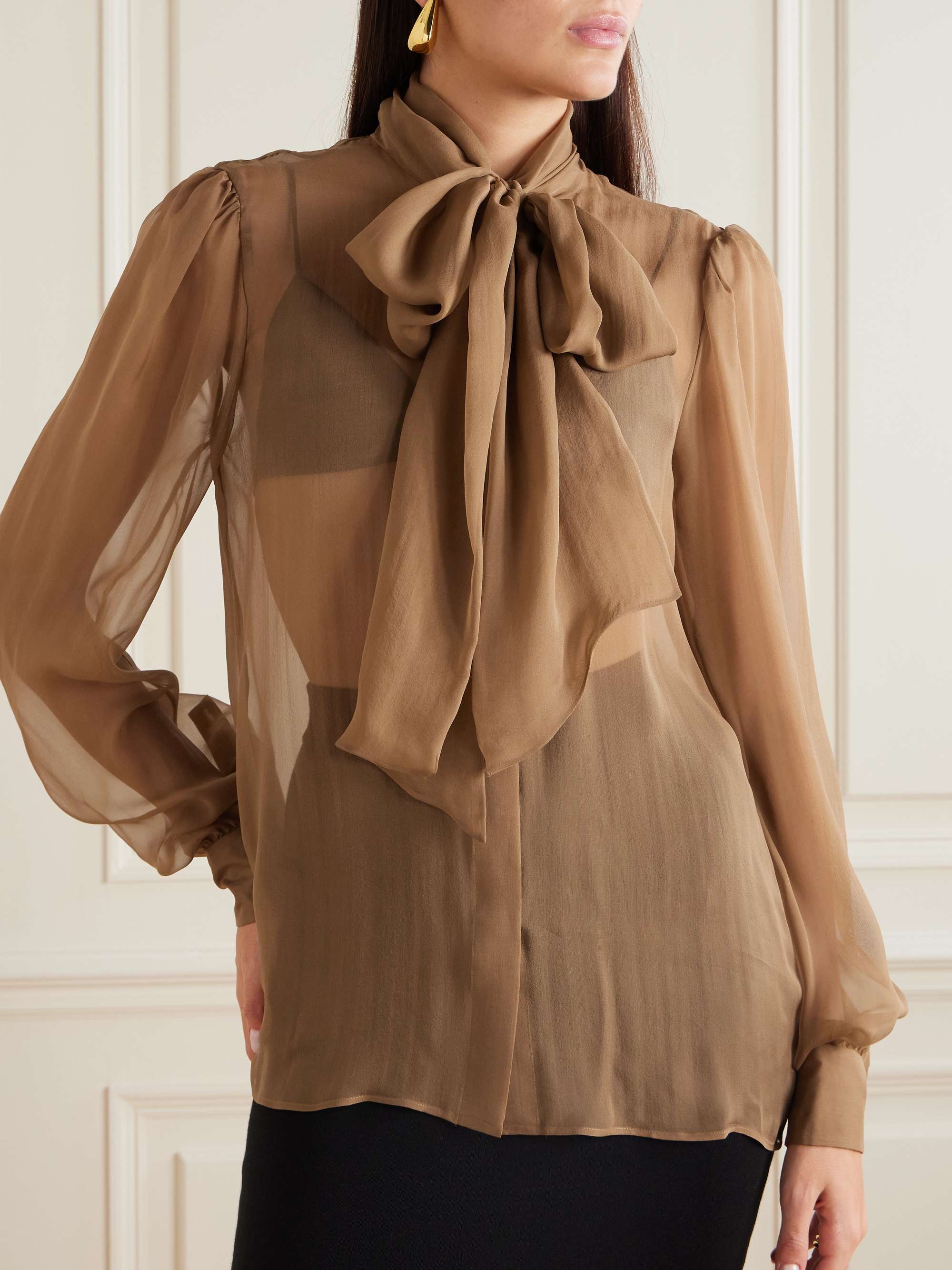 Pussy-bow silk-chiffon blouse view