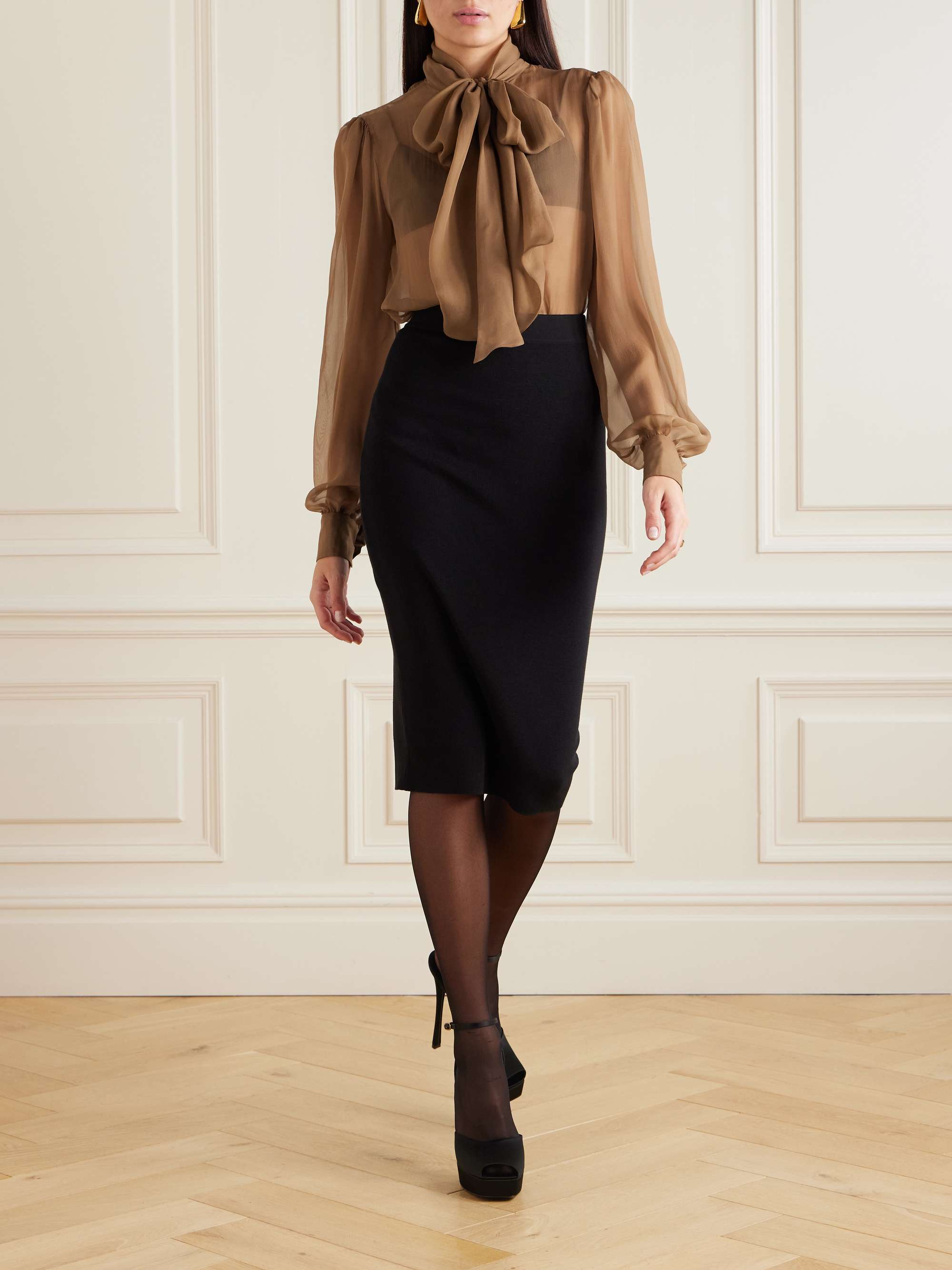 Pussy-bow silk-chiffon blouse view