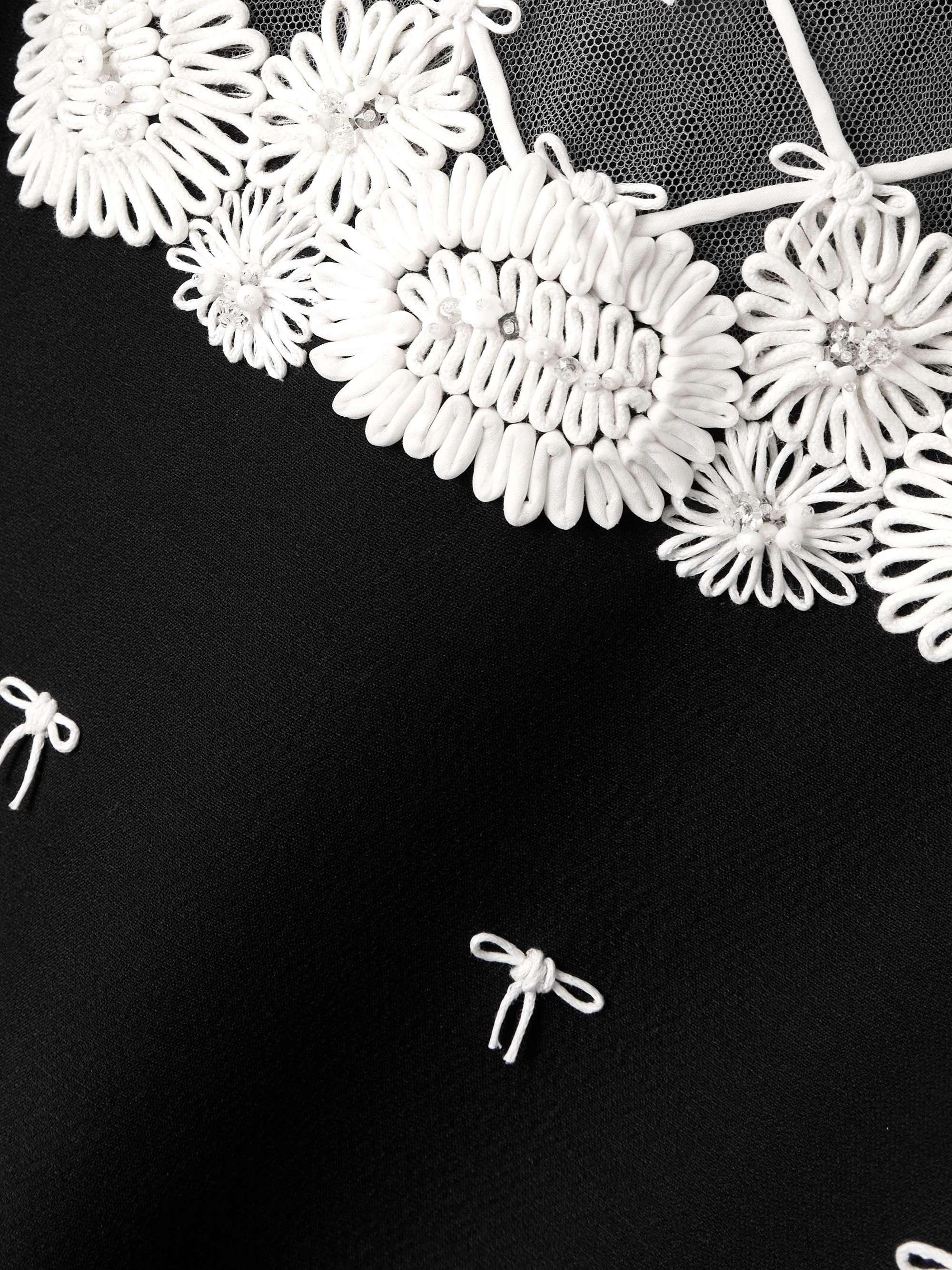 Ruffled bow-detailed embellished mesh-trimmed wool and silk-blend crepe mini dress view