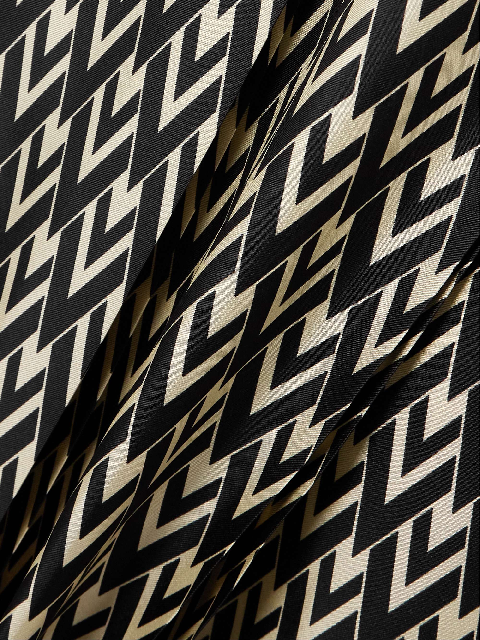 Belted pleated printed silk-twill midi skirt view