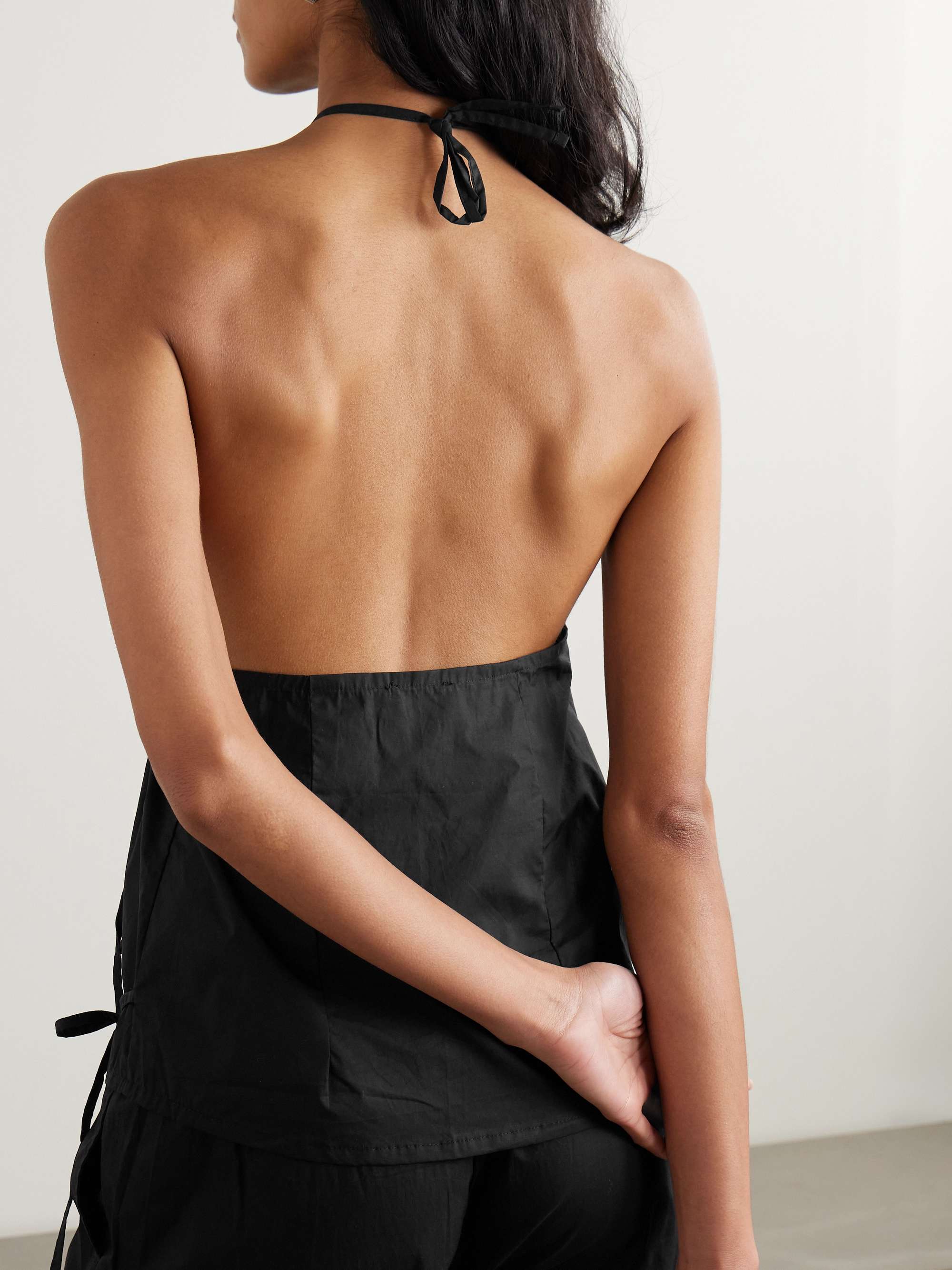 Wrap-effect organic cotton-poplin halterneck top view