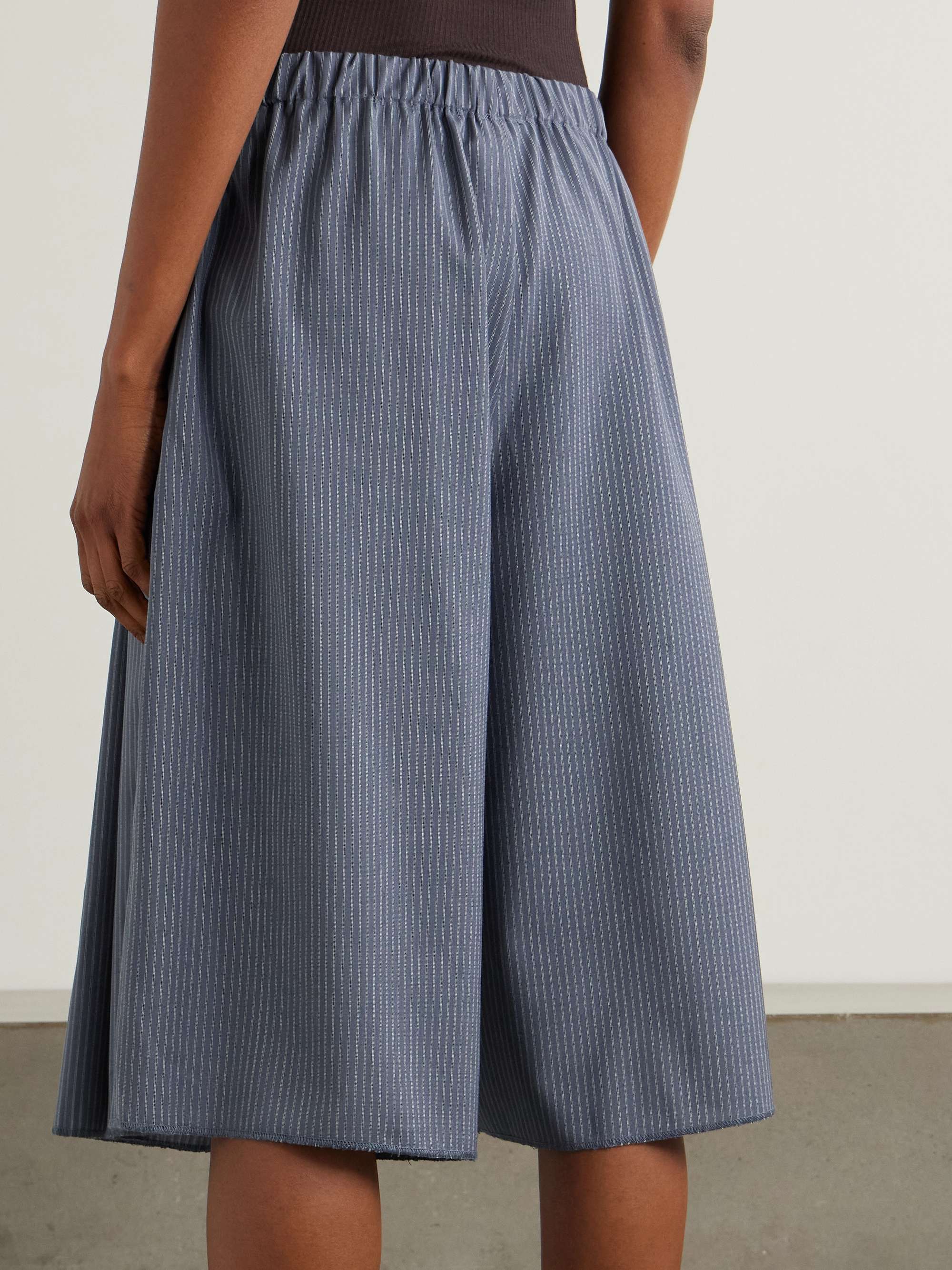 Tie-detailed pleated striped wool wide-leg shorts view