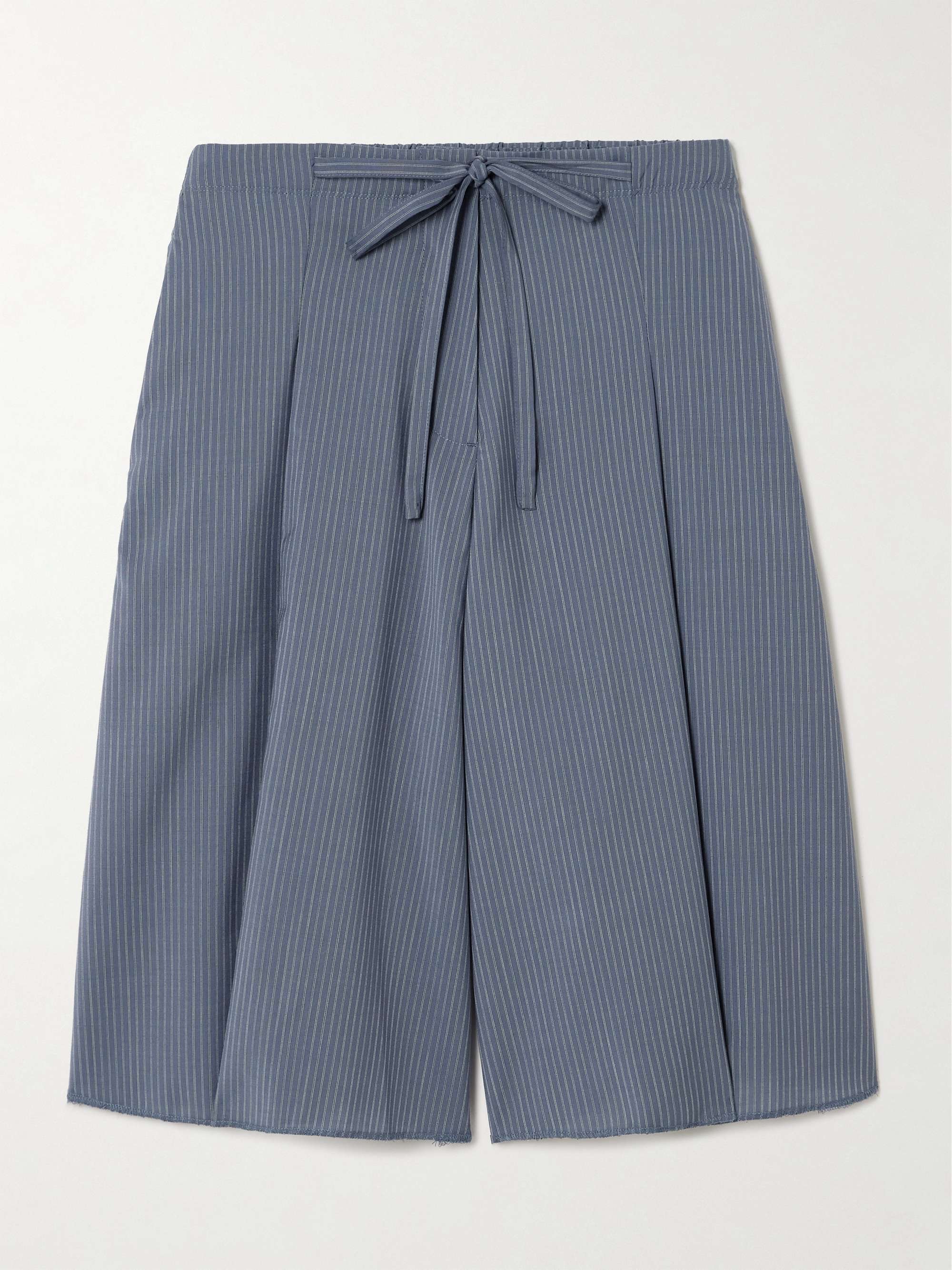 Tie-detailed pleated striped wool wide-leg shorts view