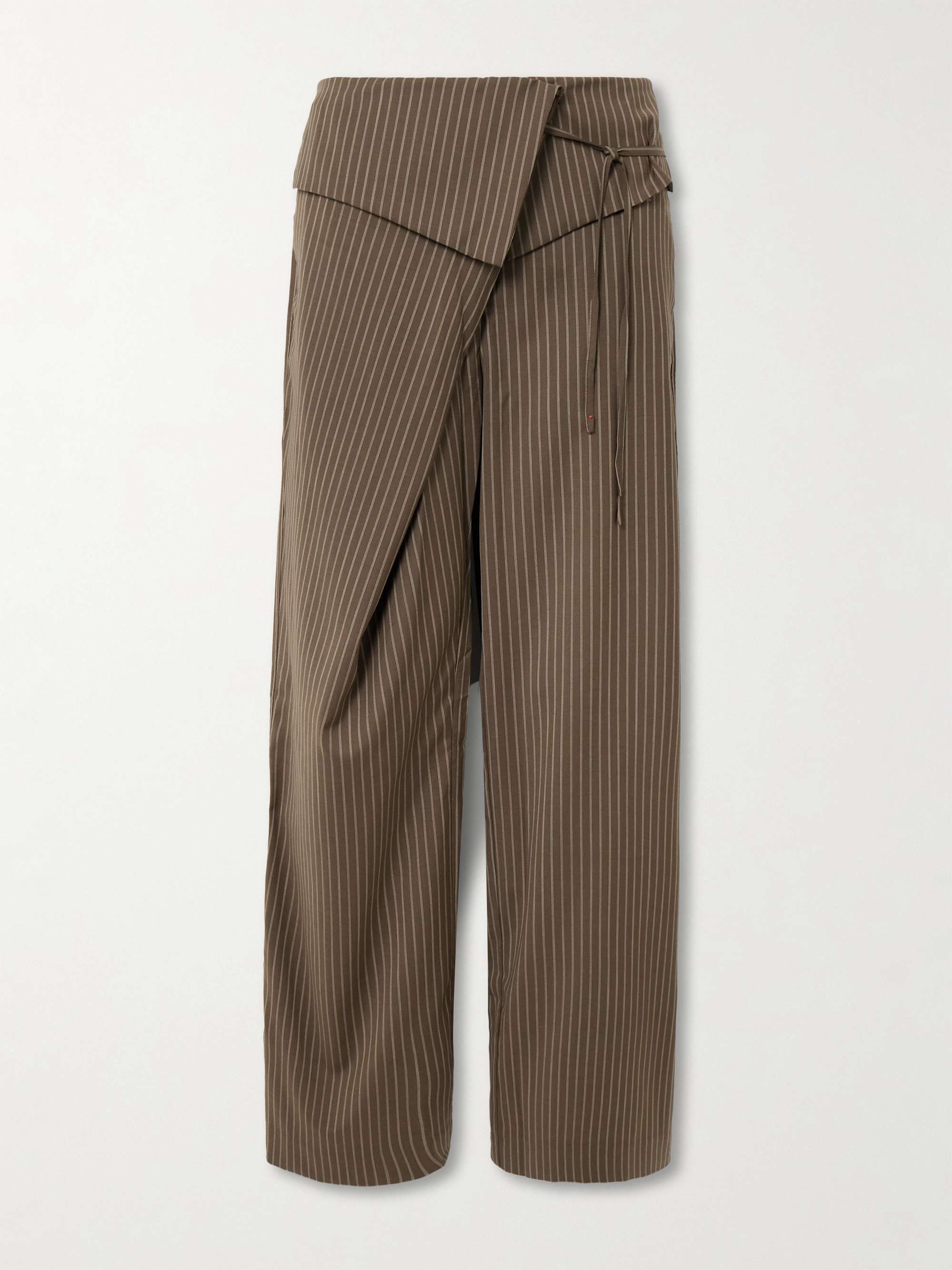 Folded asymmetric pinstriped wool wide-leg pants view