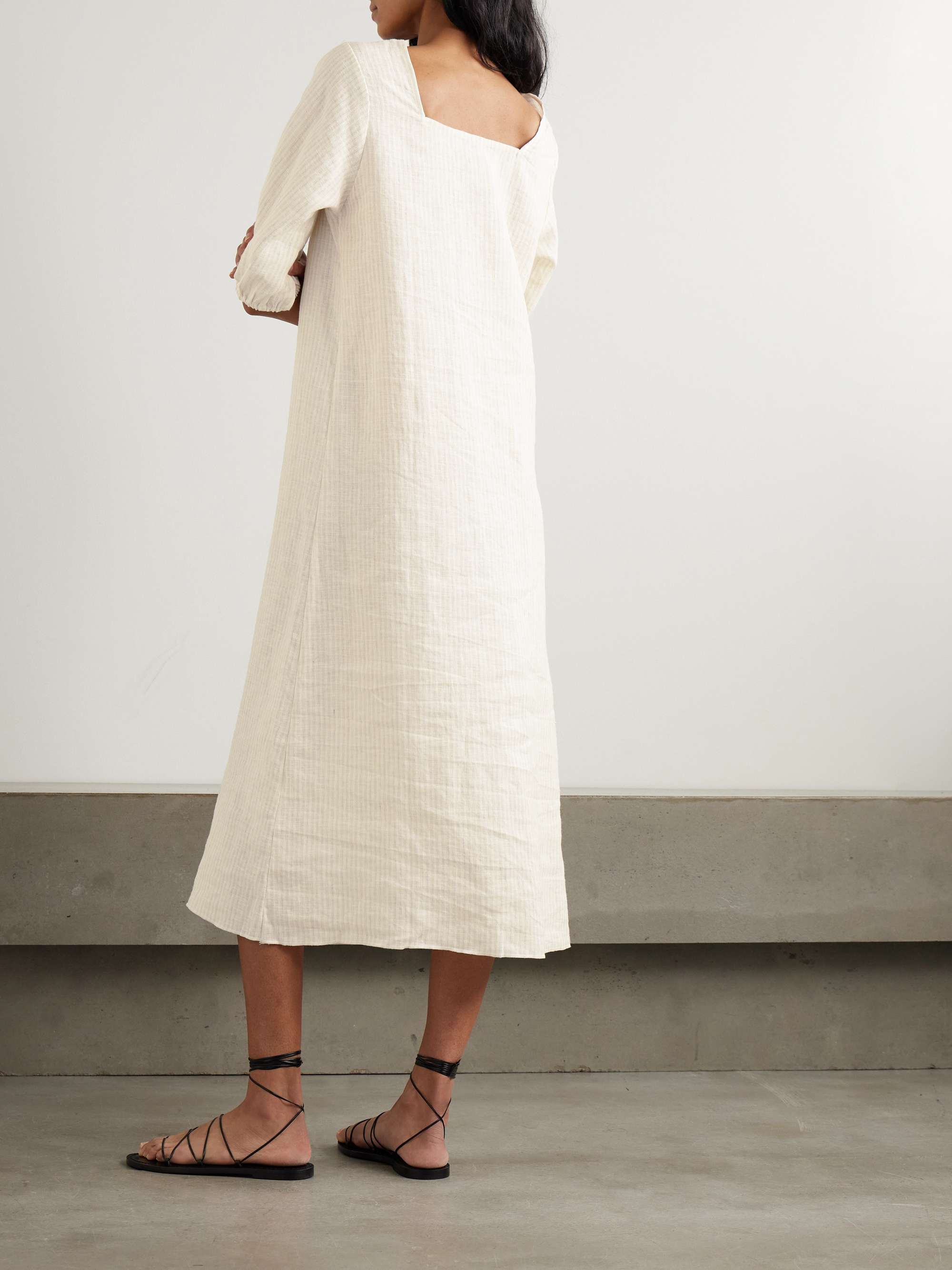 Squared cutout striped linen midi dress view