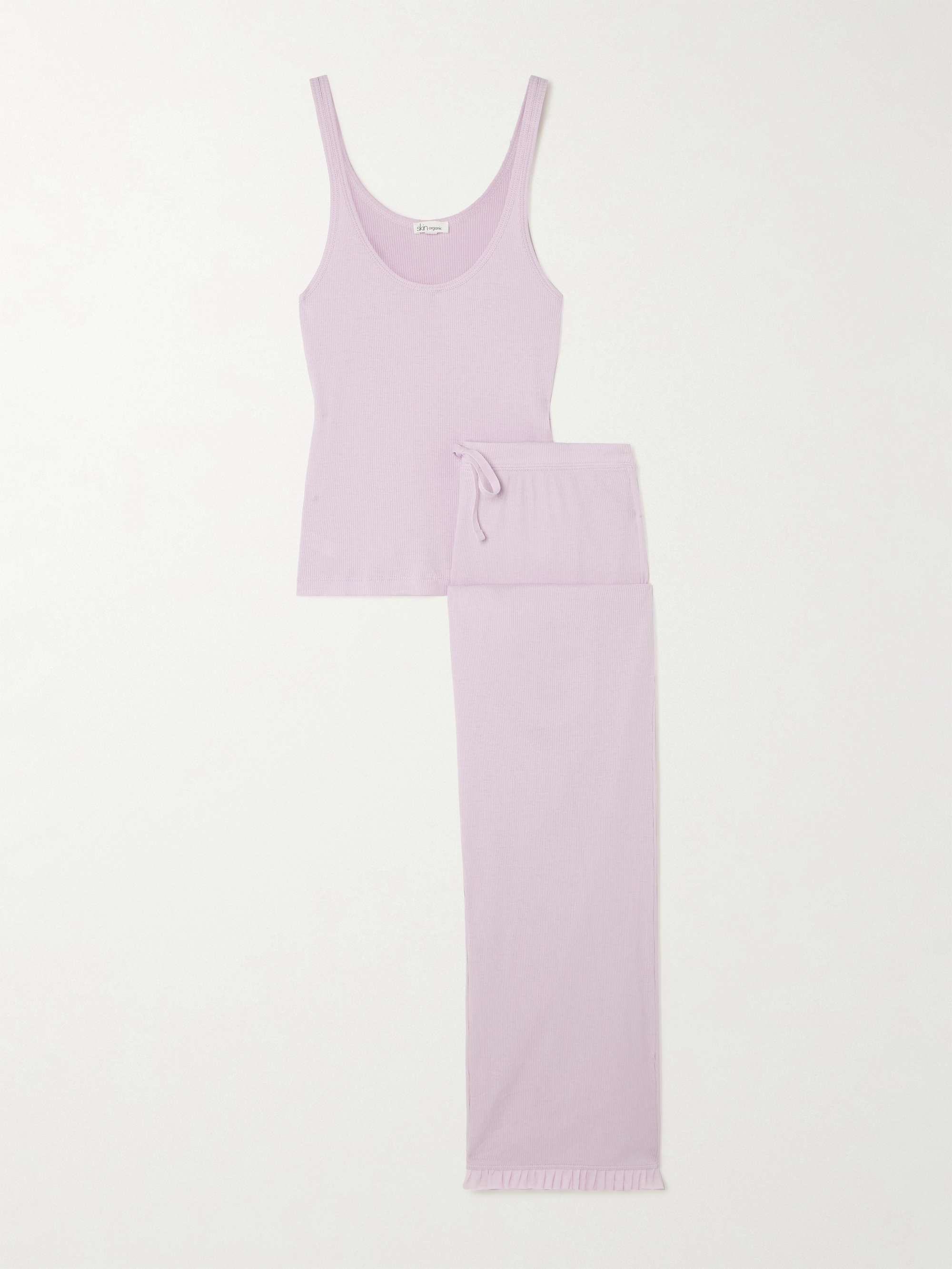 Raisa ruffled ribbed organic Pima cotton-jersey pajama set view