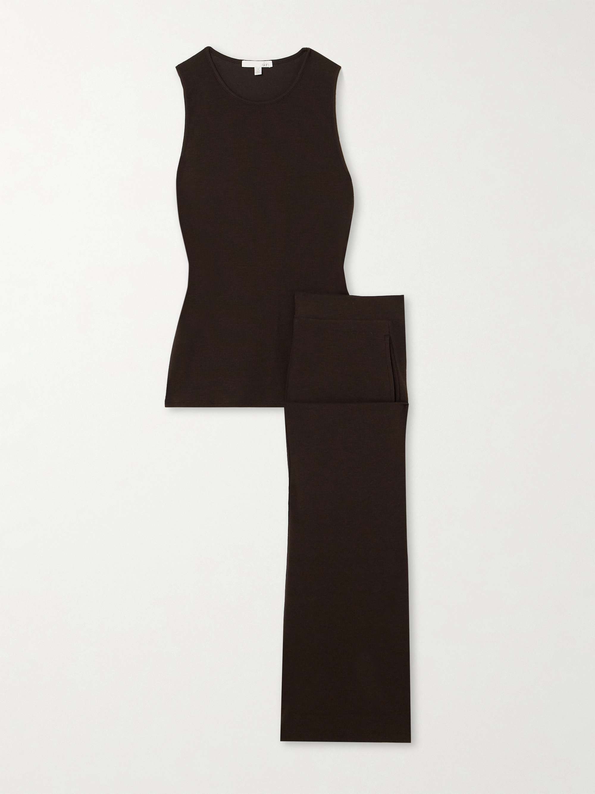 Travel Nell Natasia ribbed organic Pima cotton tank and pants set view