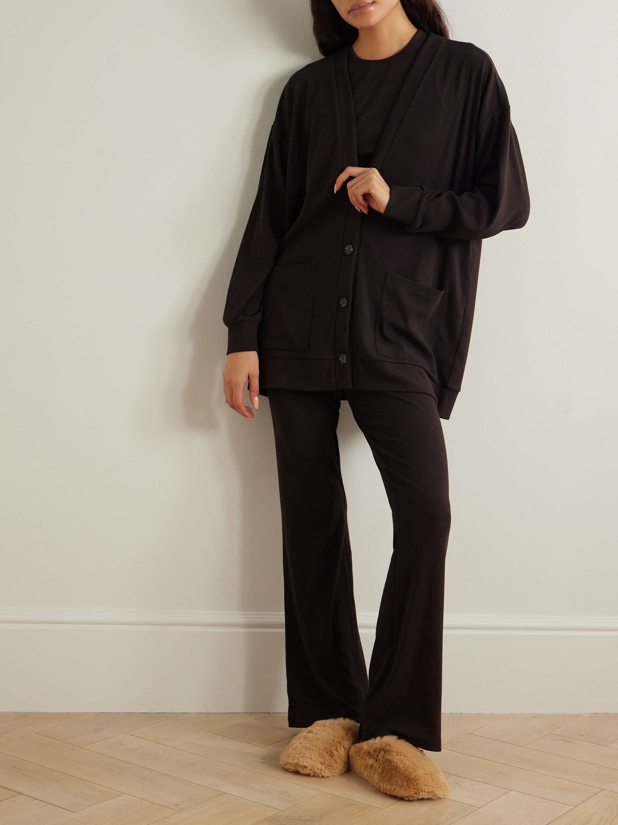 Nicolette ribbed stretch-Pima cotton and modal-blend cardigan view