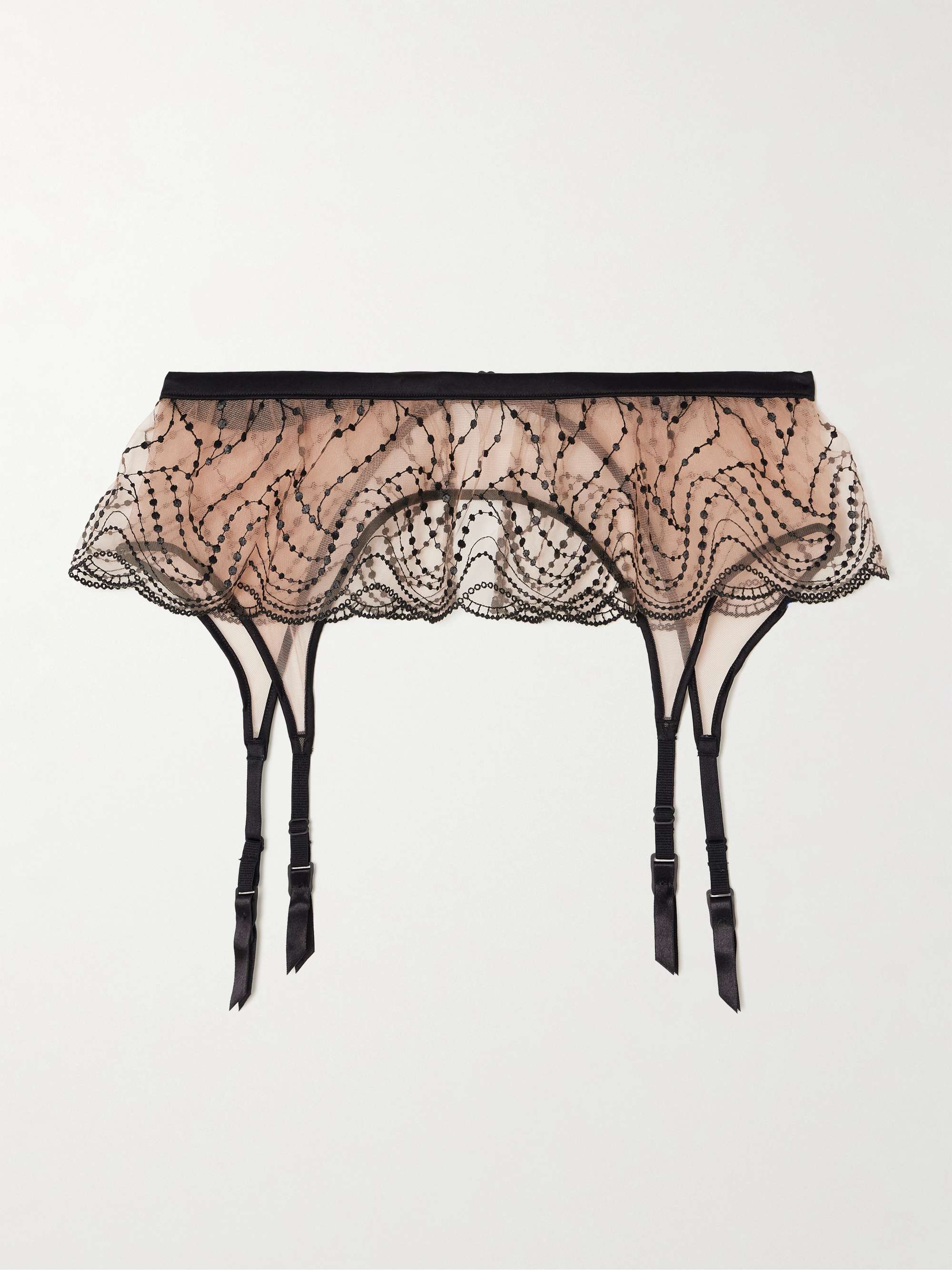 Ondule silk-blend trimmed embroidered tulle suspender belt view