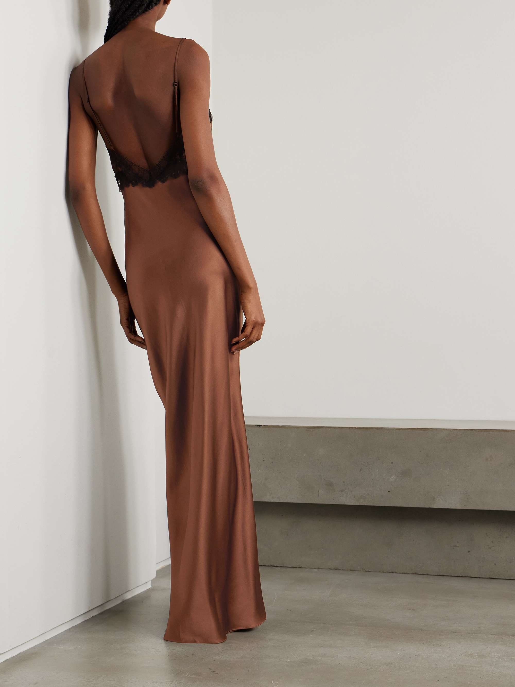 Lace-trimmed silk-satin maxi dress view