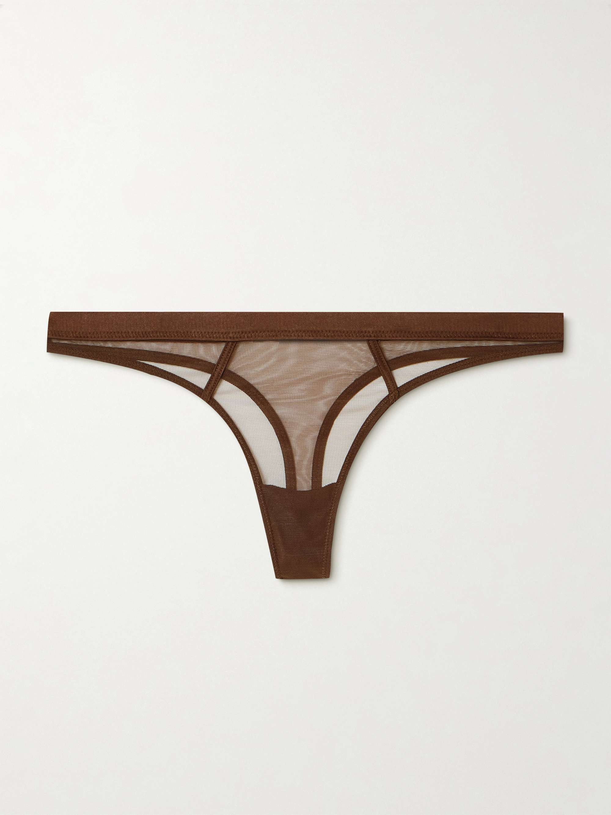 Illusion silk-blend satin-trimmed tulle thong view