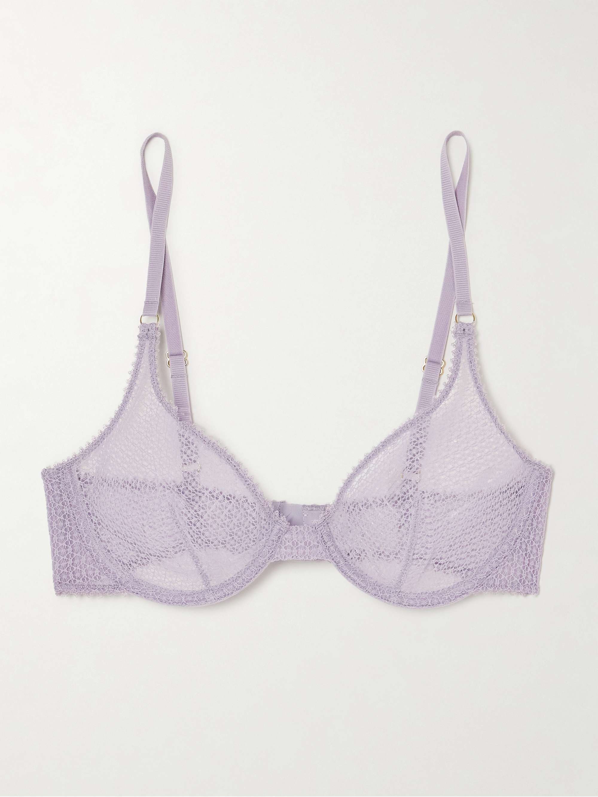 Crocheted lace and mesh underwired soft-cup bra view