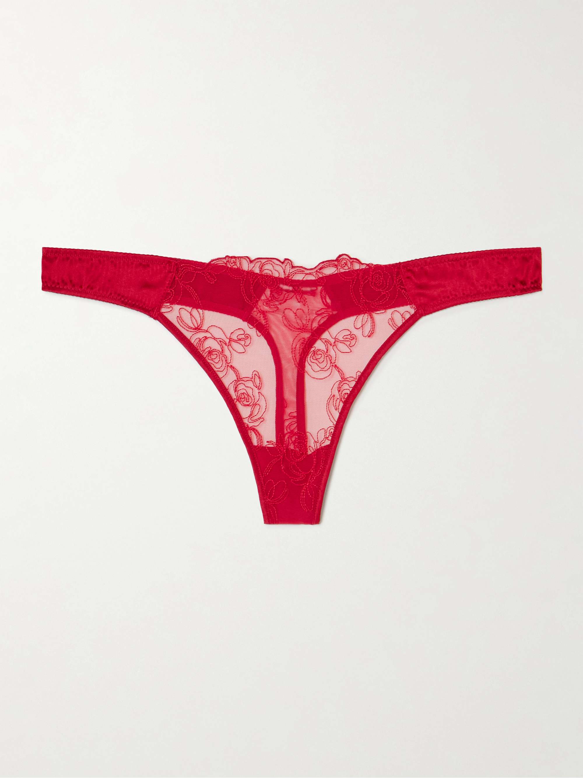 La Rose embroidered tulle and stretch-silk charmeuse thong view