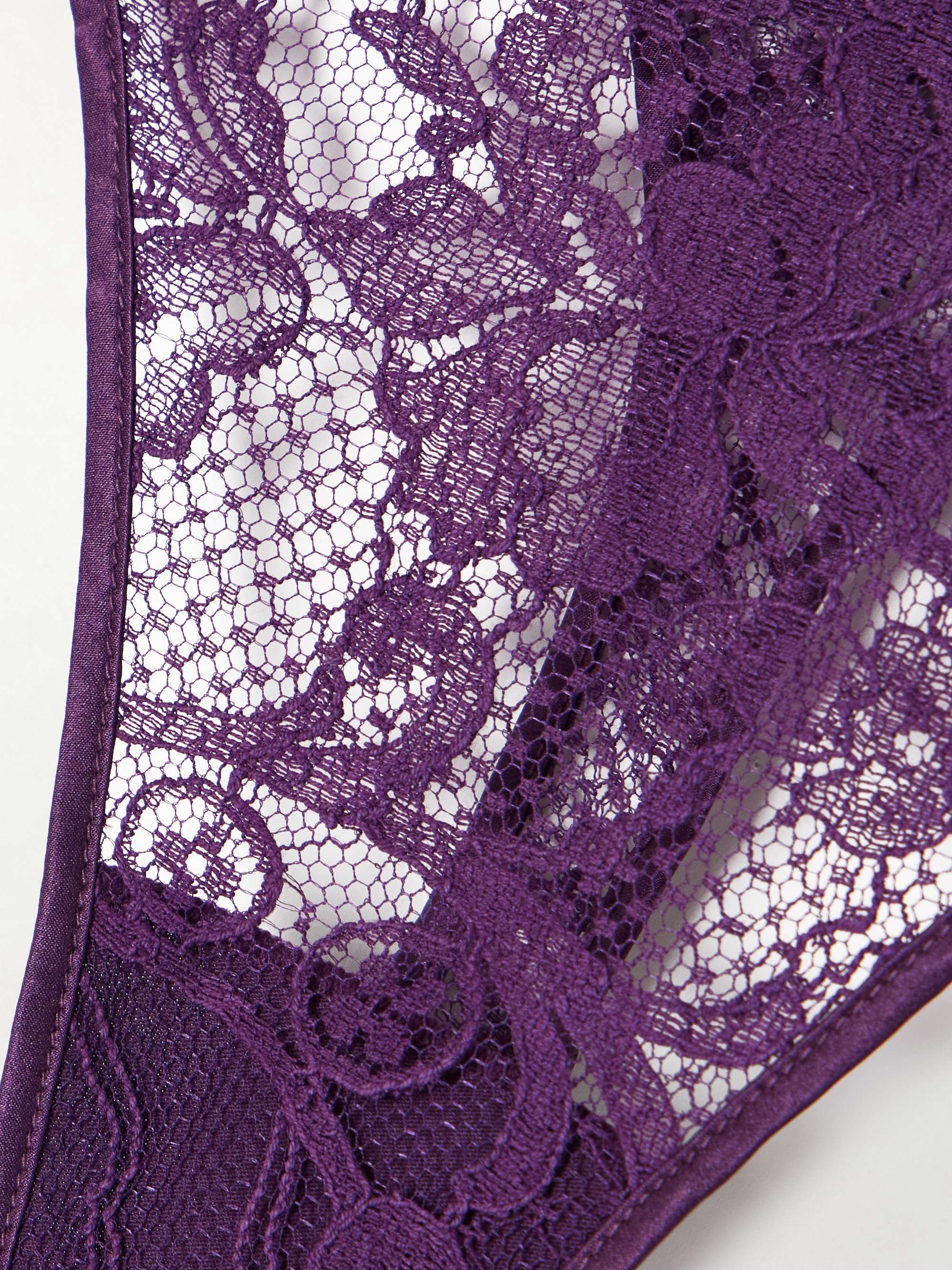 Camille stretch-silk satin-trimmed organic cotton-lace thong view