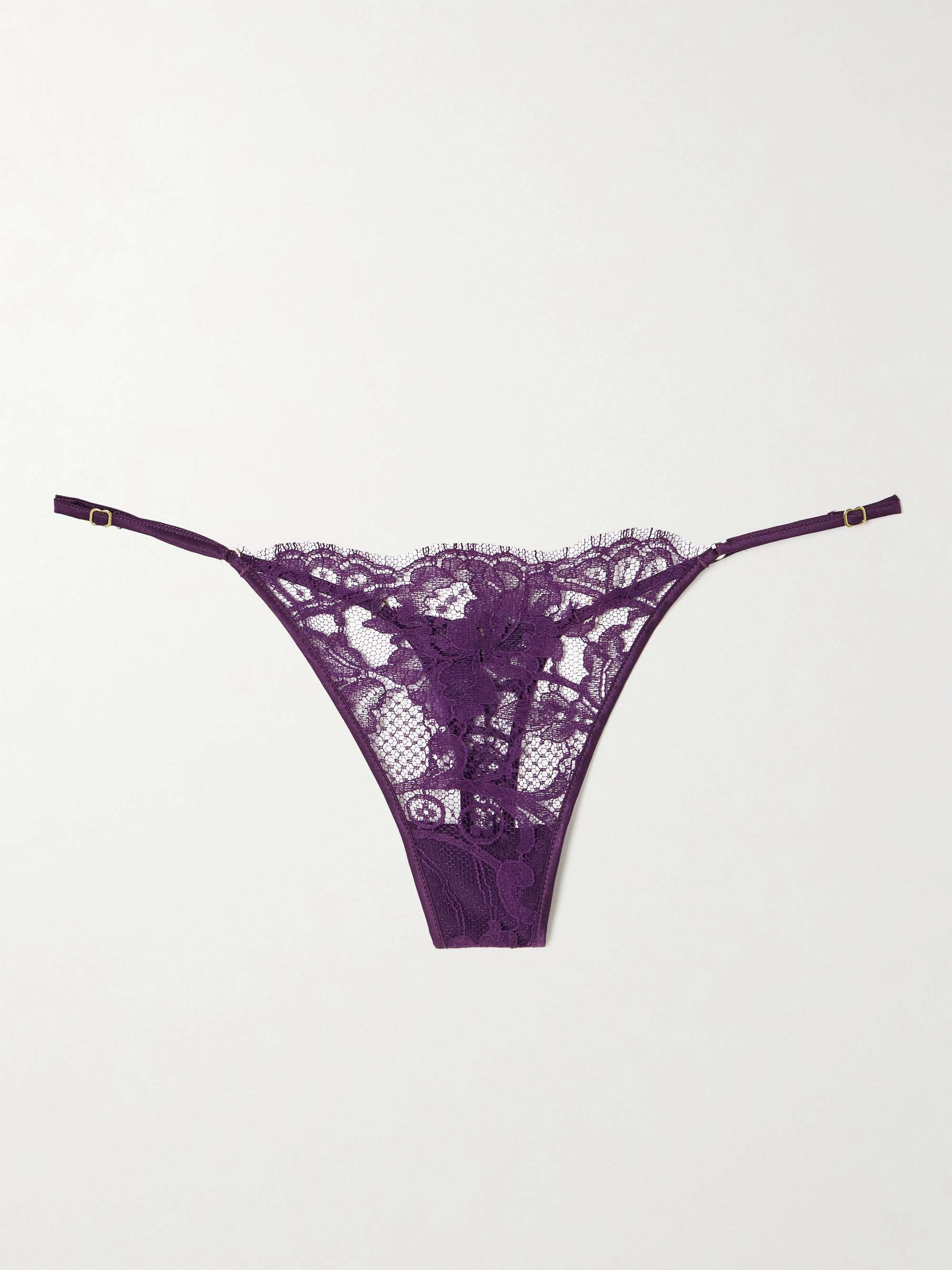 Camille stretch-silk satin-trimmed organic cotton-lace thong view