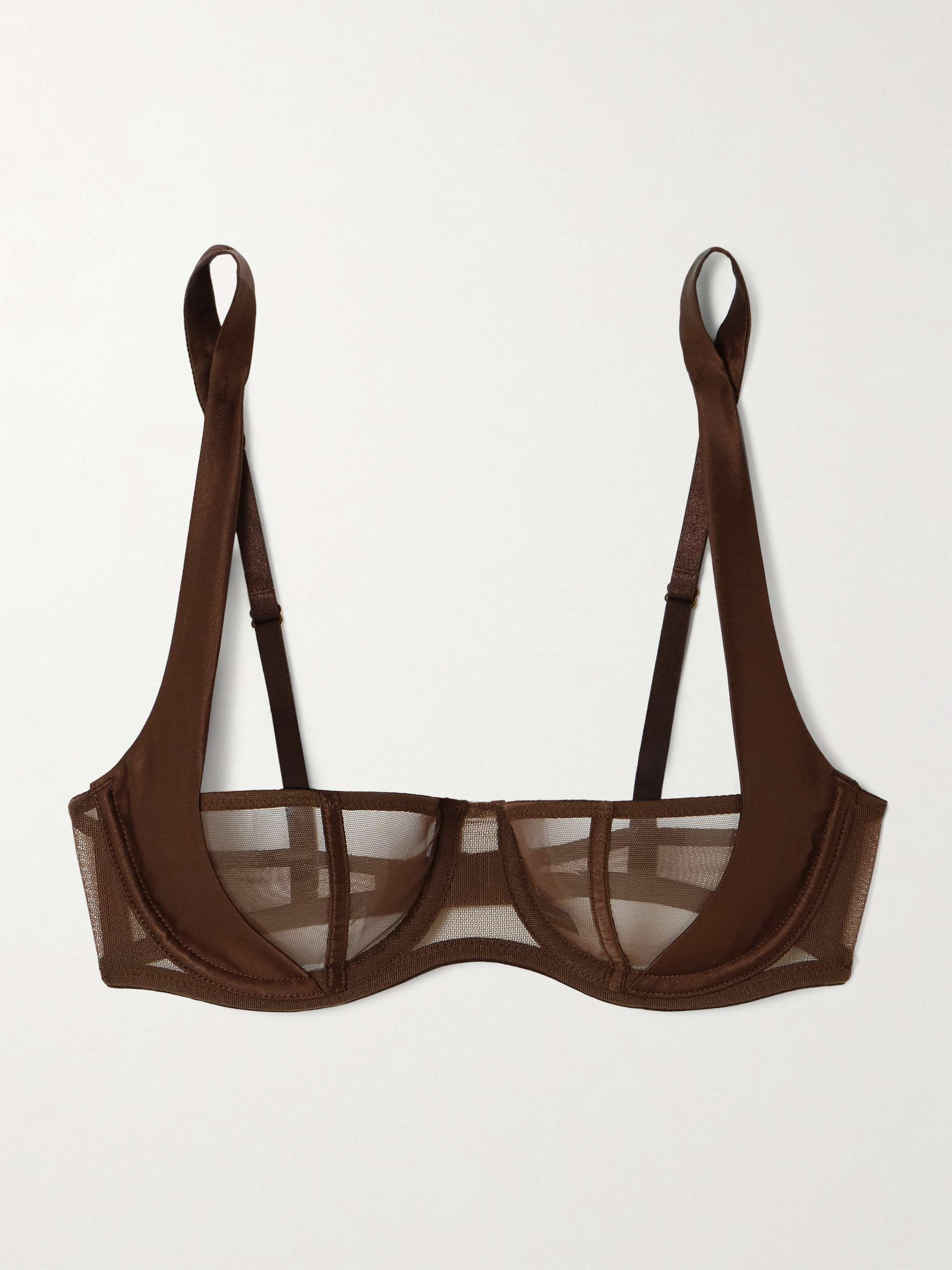Illusion silk-blend satin-trimmed tulle underwired balconette bra view