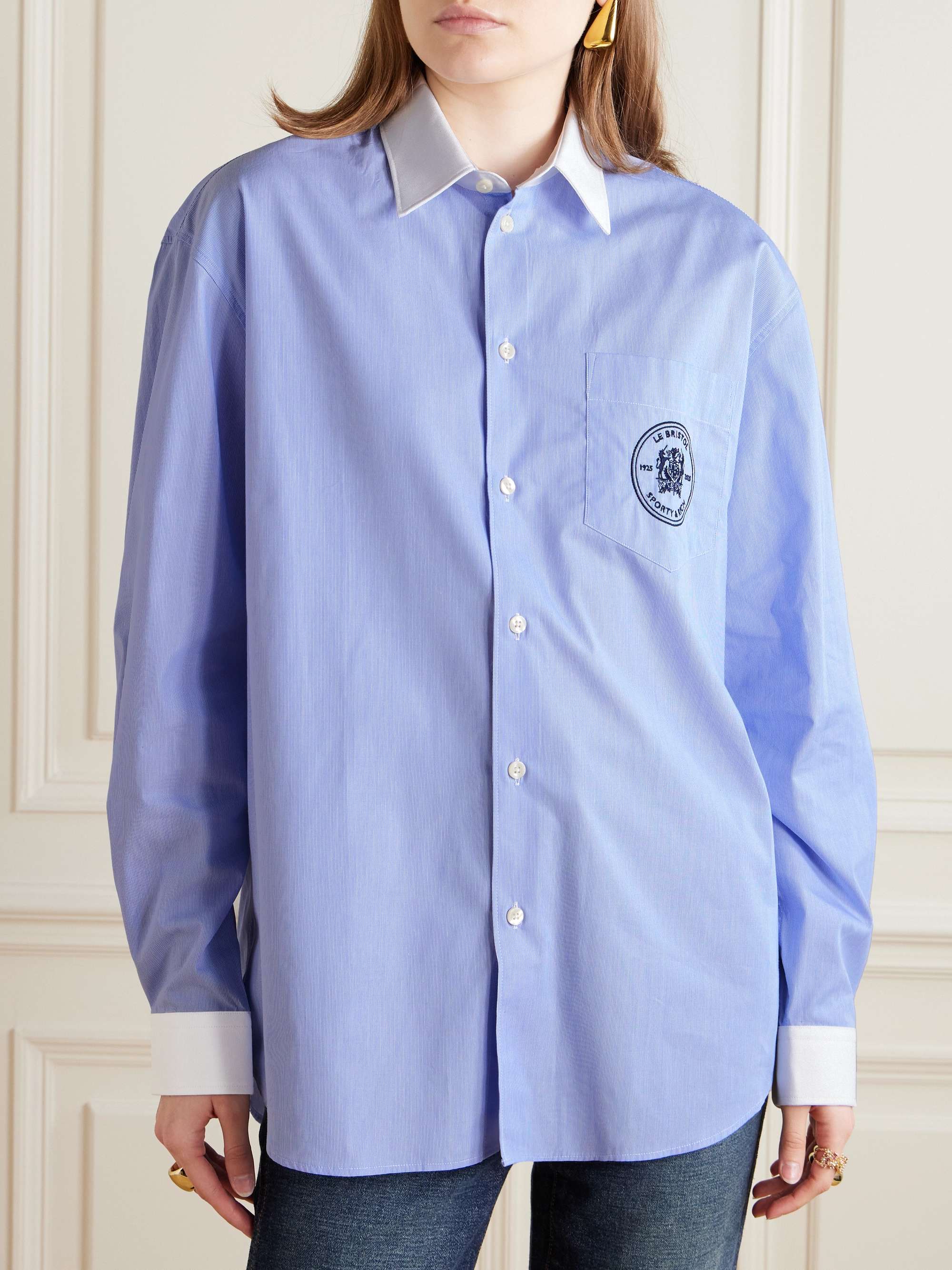 + Le Bristol Paris Crest oversized embroidered cotton-poplin shirt view
