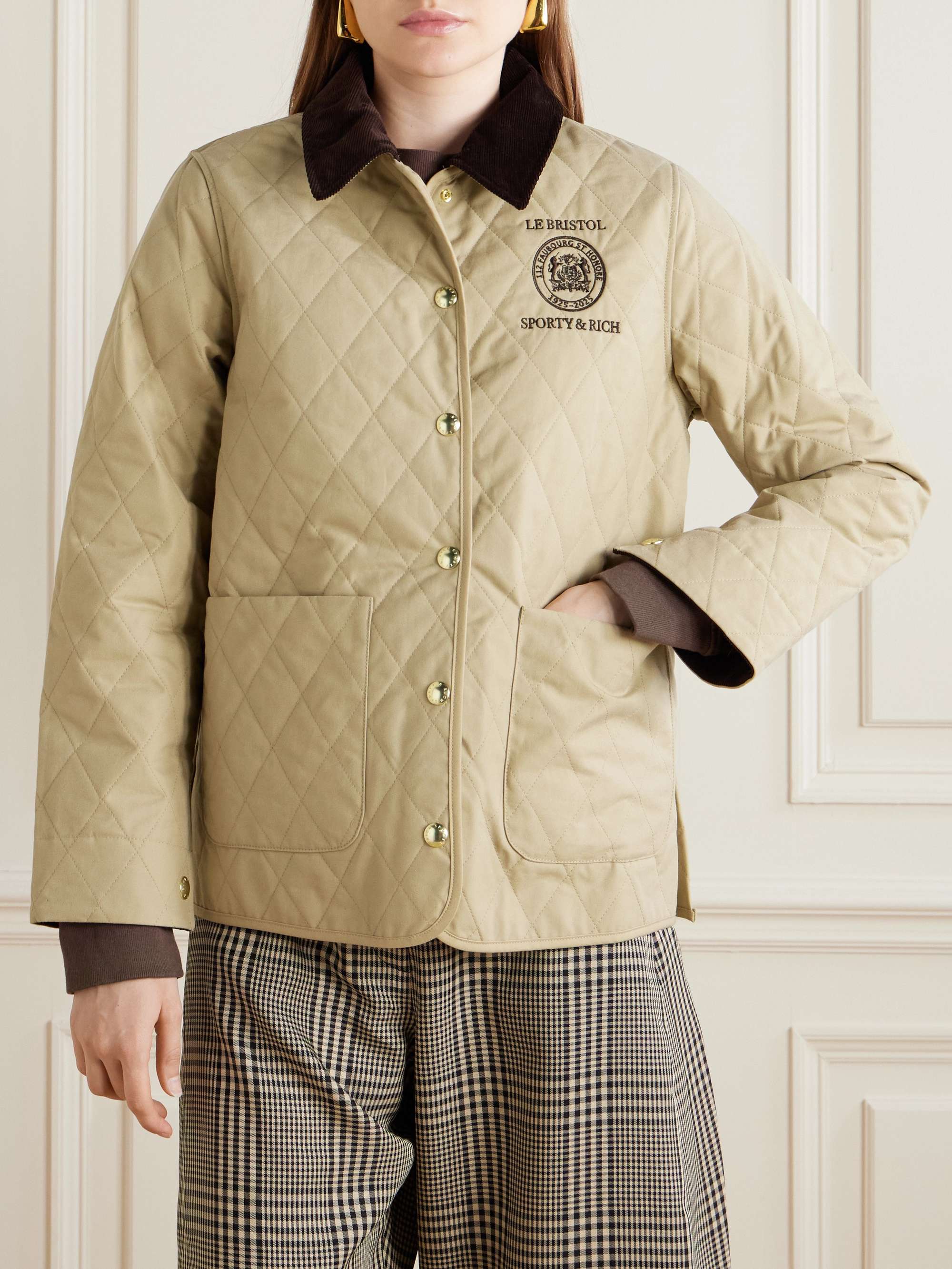 + Le Bristol Paris Crest Seal corduroy-trimmed embroidered quilted cotton-canvas jacket view